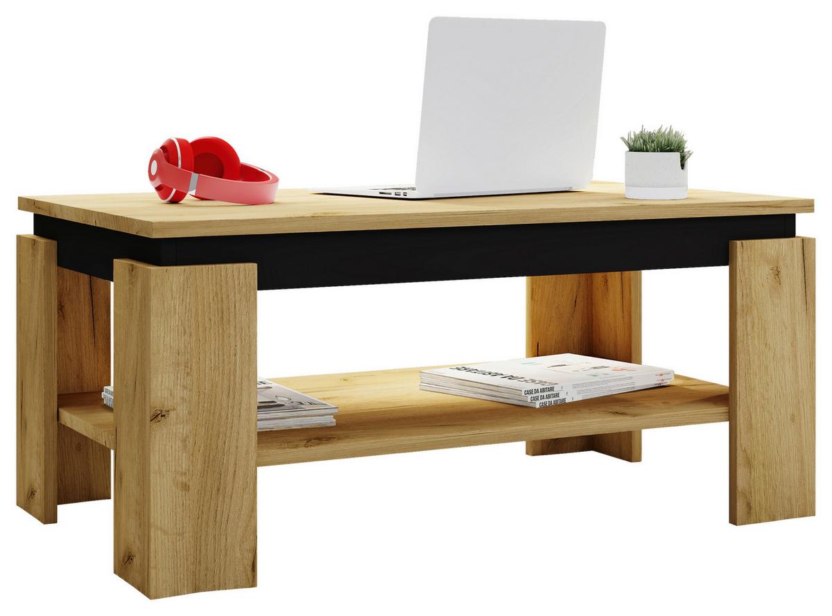 Klubska Miza Rolas, Medeni Hrast, Črna, 90x41 - črna/medeni hrast, Moderno, leseni material (90/53/41cm) - MID.YOU