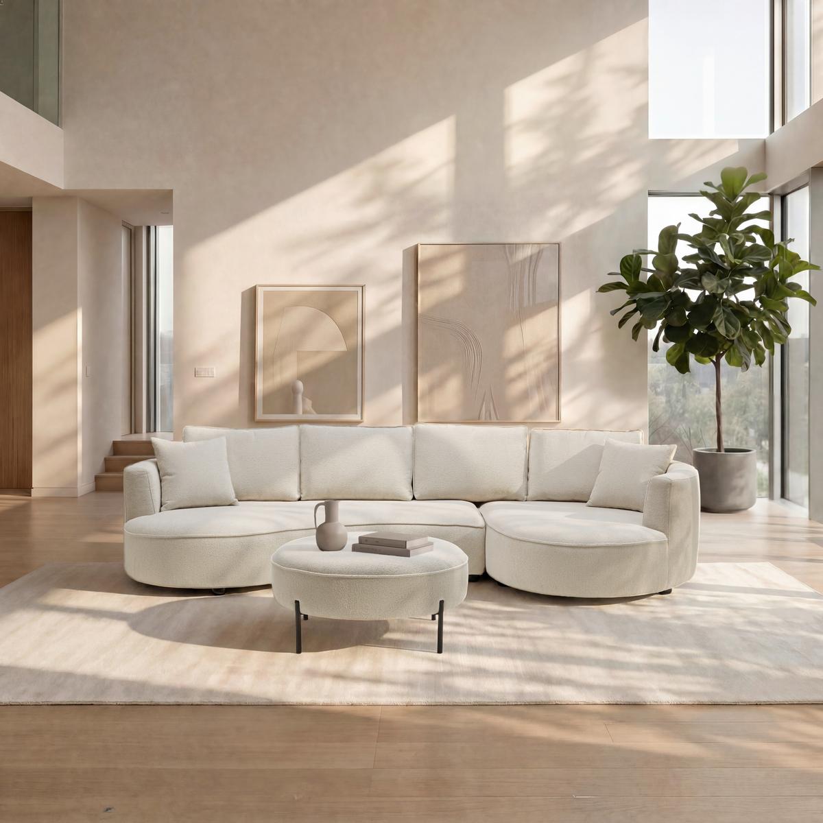 Canapea modulara NILAS - alb/crem, Modern, lemn/metal (322/154cm) - Bessagi Home
