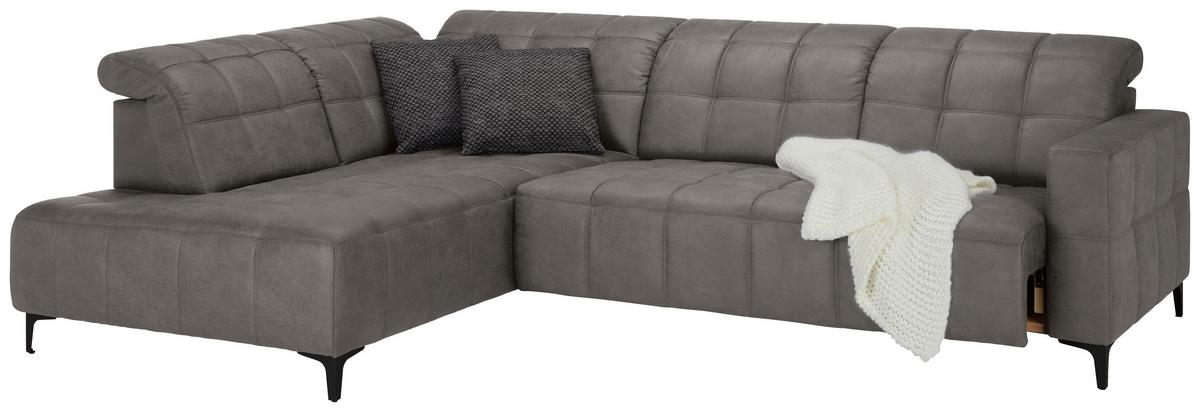 Ecksofa Panama links Greige - Greige/Schwarz, KONVENTIONELL, Textil/Metall (216/89-102/304cm) - Premium Living