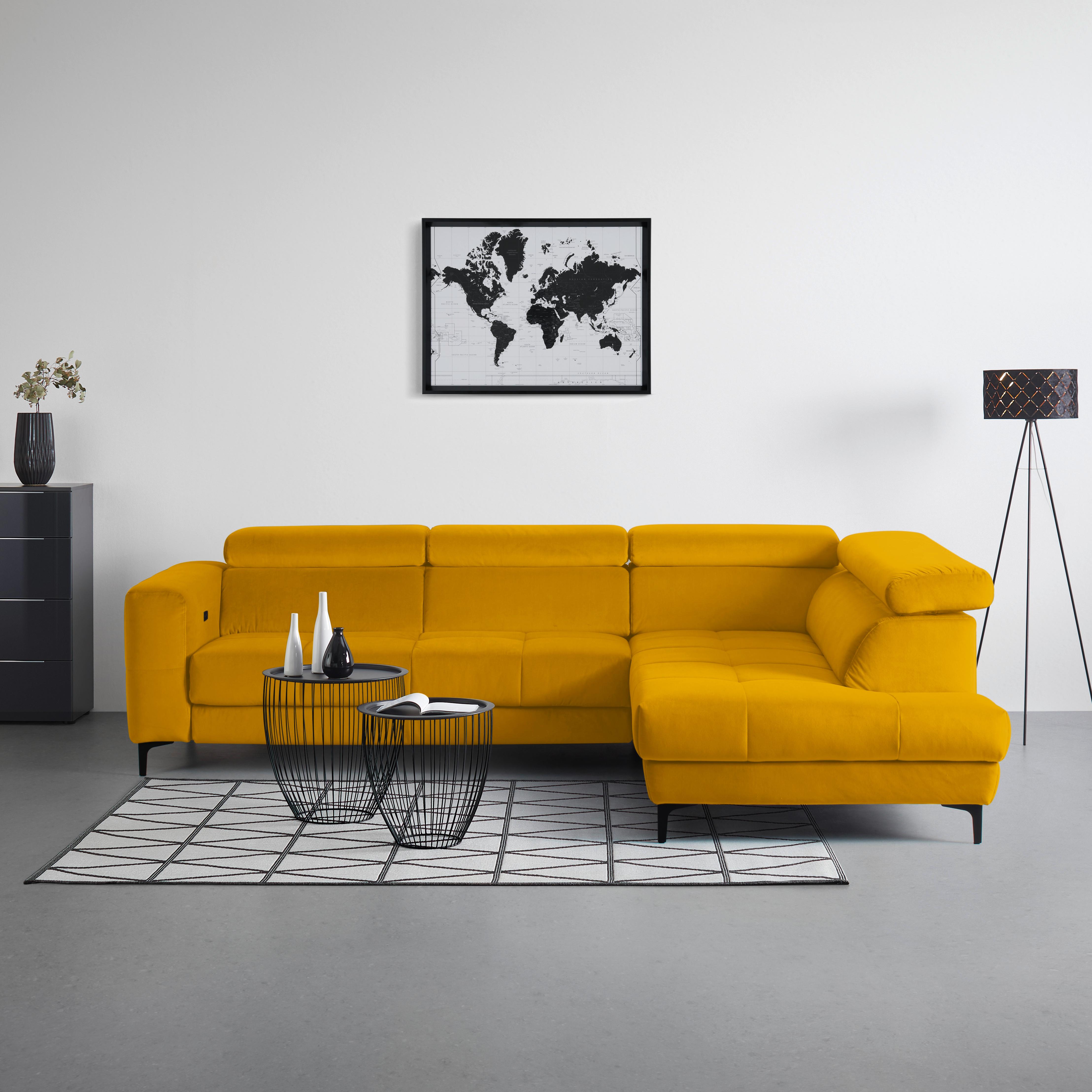 Ecksofa Emma rechts Gelb - Gelb/Schwarz, MODERN, Textil (301/210cm) - Premium Living