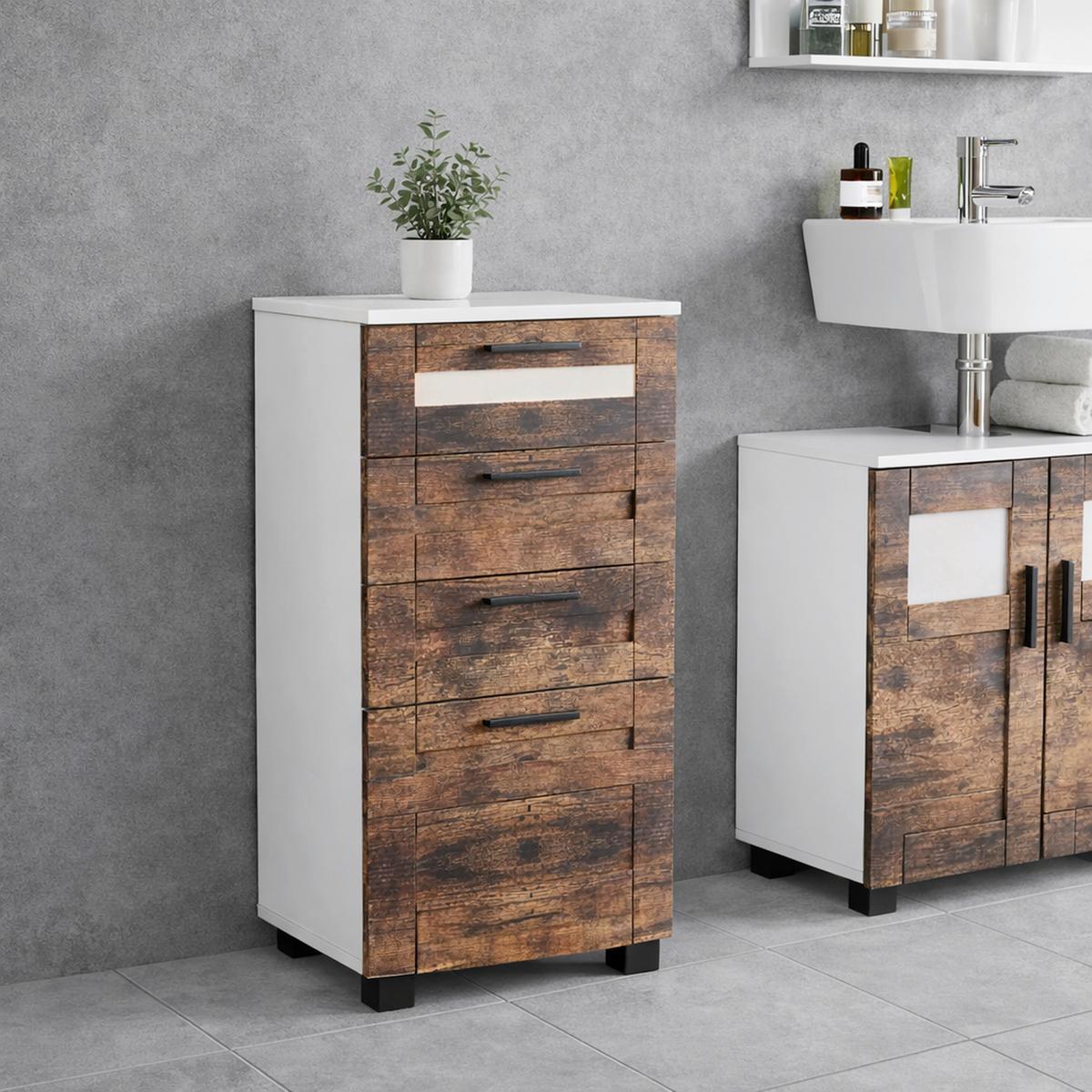 Midischrank Nilari L - Weiss/Eichefarben, Trend, Glas/Holzwerkstoff (38/76/28cm) - MID.YOU