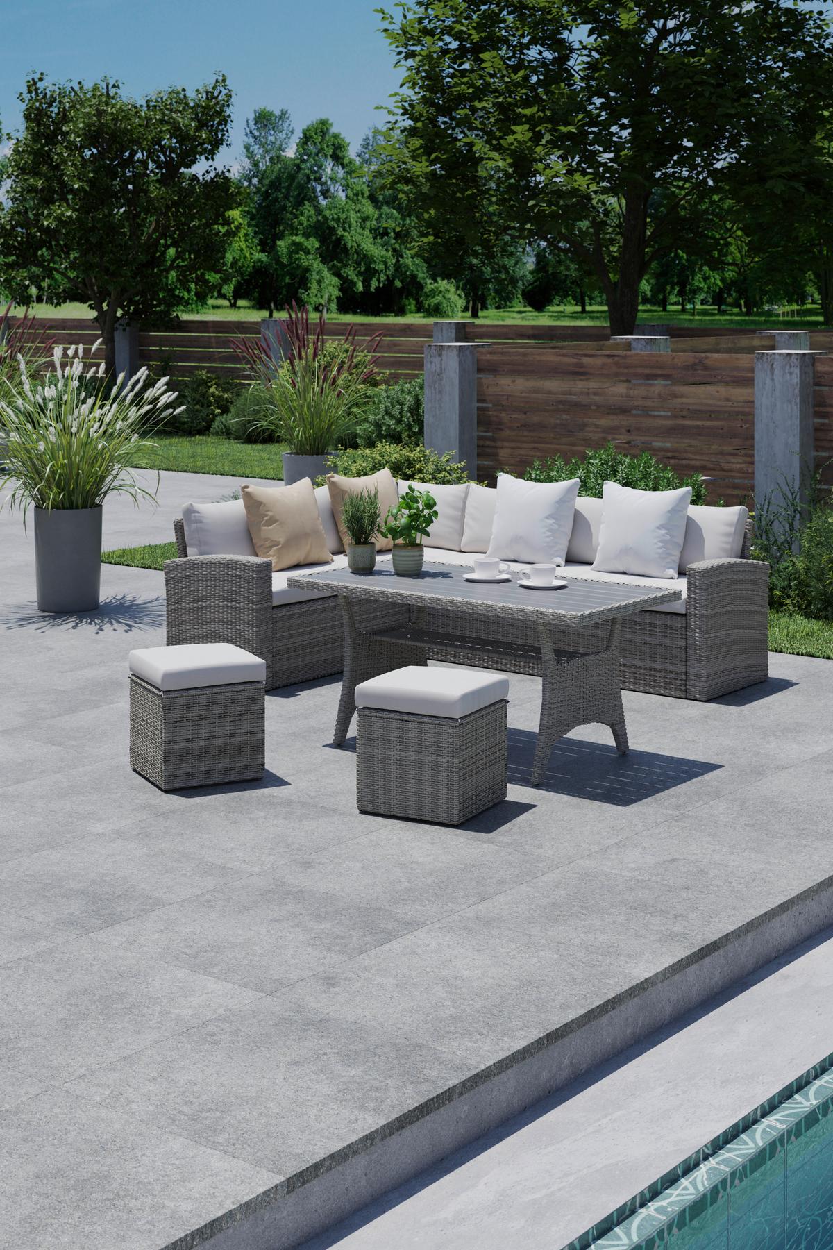 Loungegarnitur-Set Alex Links in Hellgrau - Hellgrau/Grau, MODERN, Holzwerkstoff/Kunststoff (179cm) - Mömax