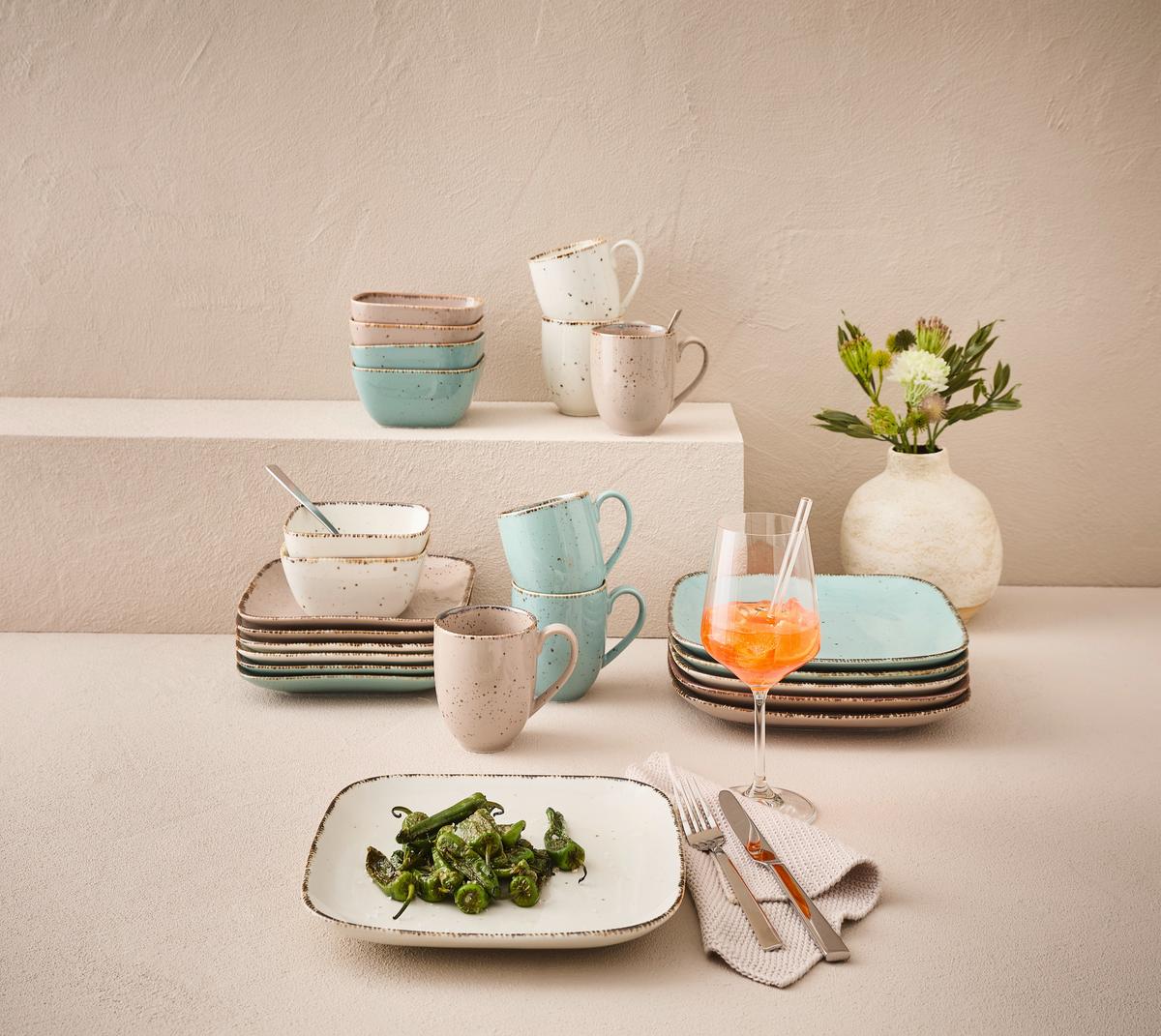 SERWIS OBIADOWO-ŚNIADANIOWY URBAN LIFE SQUARE - turkusowy/biały, Lifestyle, ceramika - Landscape