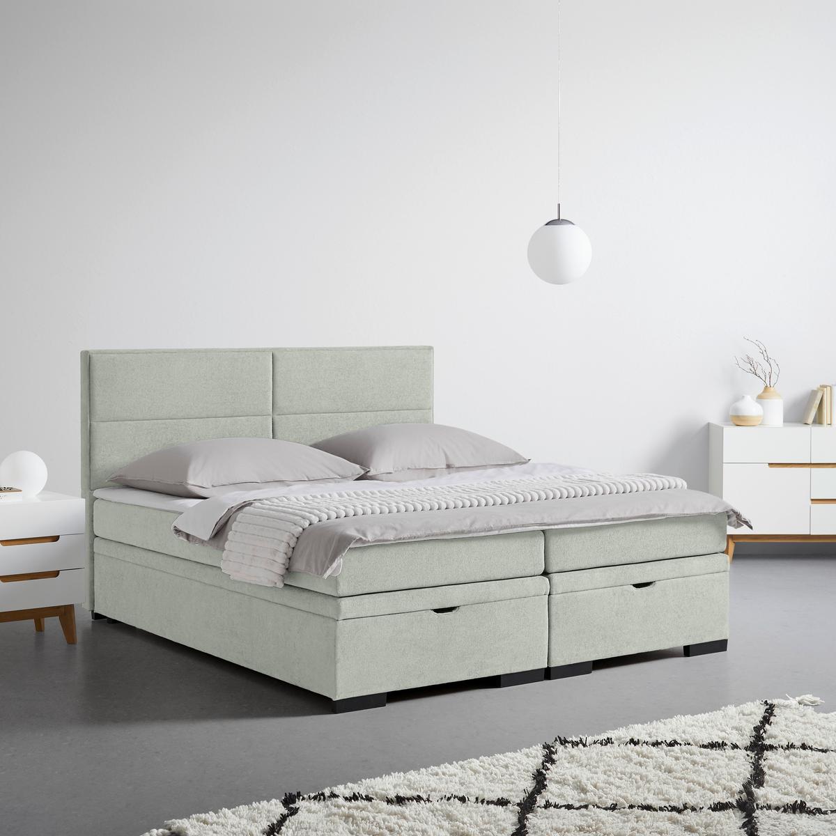 Boxspring Krevet Ethan - sivo-bijela/crna, Moderno, tekstil/plastika (160/200cm) - Premium Living