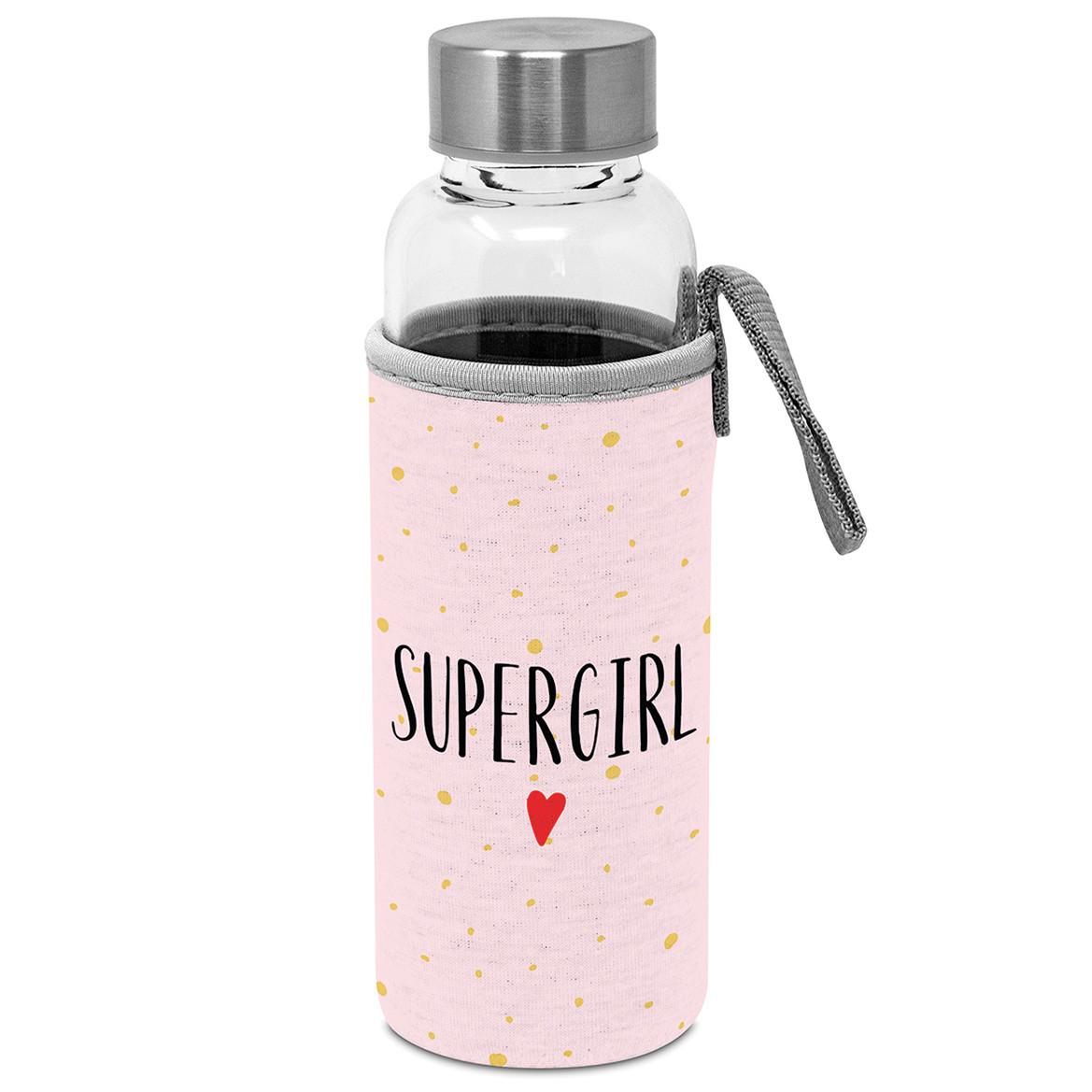 Trinkflasche Supergirl ca. 350ml - Multicolor, Modern, Glas (19cm)