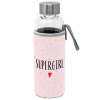 Trinkflasche Supergirl ca. 350ml - Multicolor, Modern, Glas (19cm)