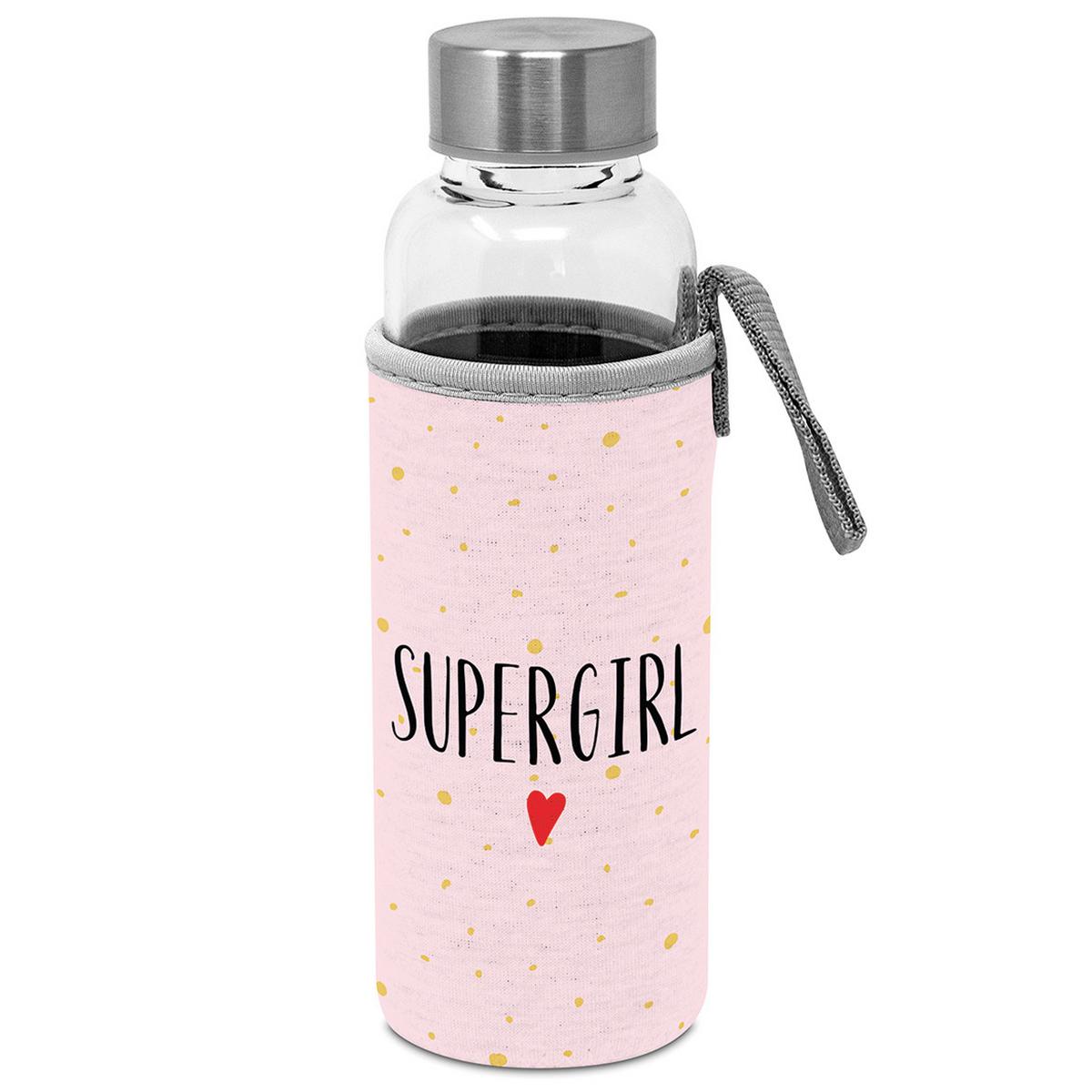 Trinkflasche Supergirl ca. 350ml - Multicolor, Modern, Glas (19cm)