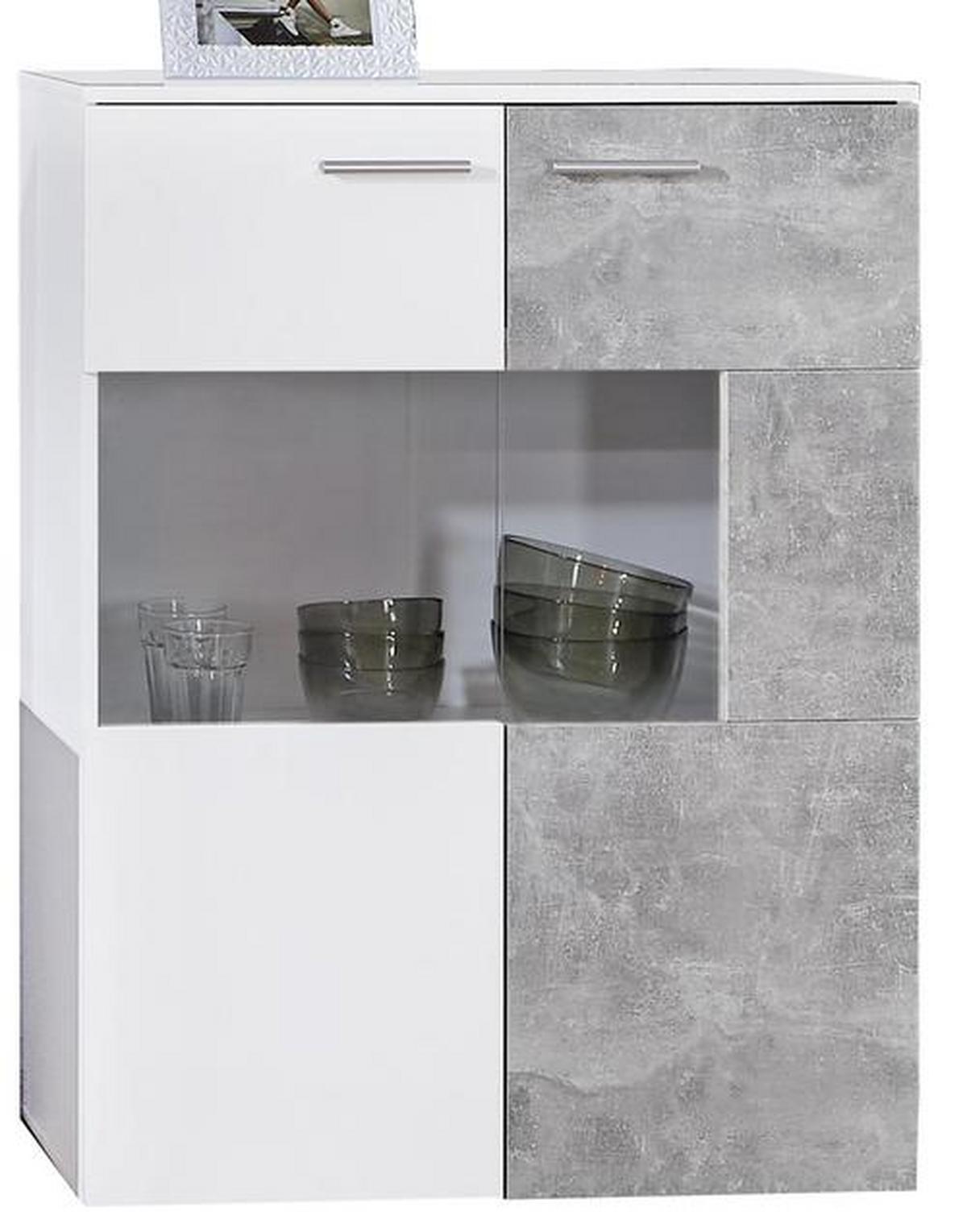 Mobilier camera de zi Vulcan - alb/gri, Modern, sticlă/material pe bază de lemn (265-295/194/40cm) - Based