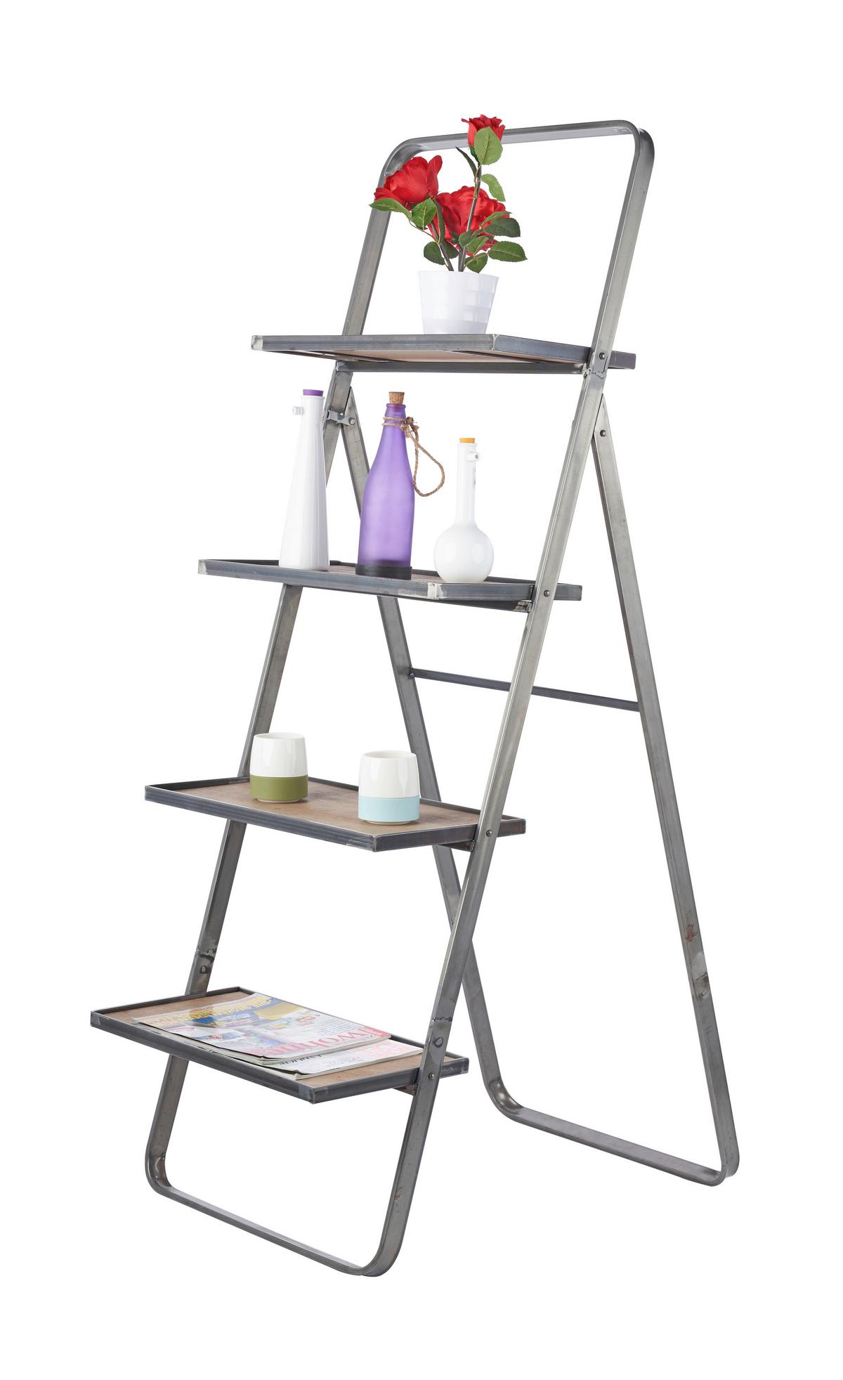Leiterregal B991963 Leonie - Hellbraun/Hellgrau, Basics, Holz/Metall (52/72/145cm) - Globo