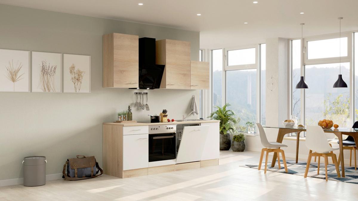 Kuhinjski Blok Z Aparati Samoa, Bela, Barva Hrasta - bela/barve aluminija, Moderno, umetna masa/leseni material (220cm) - FlexWell