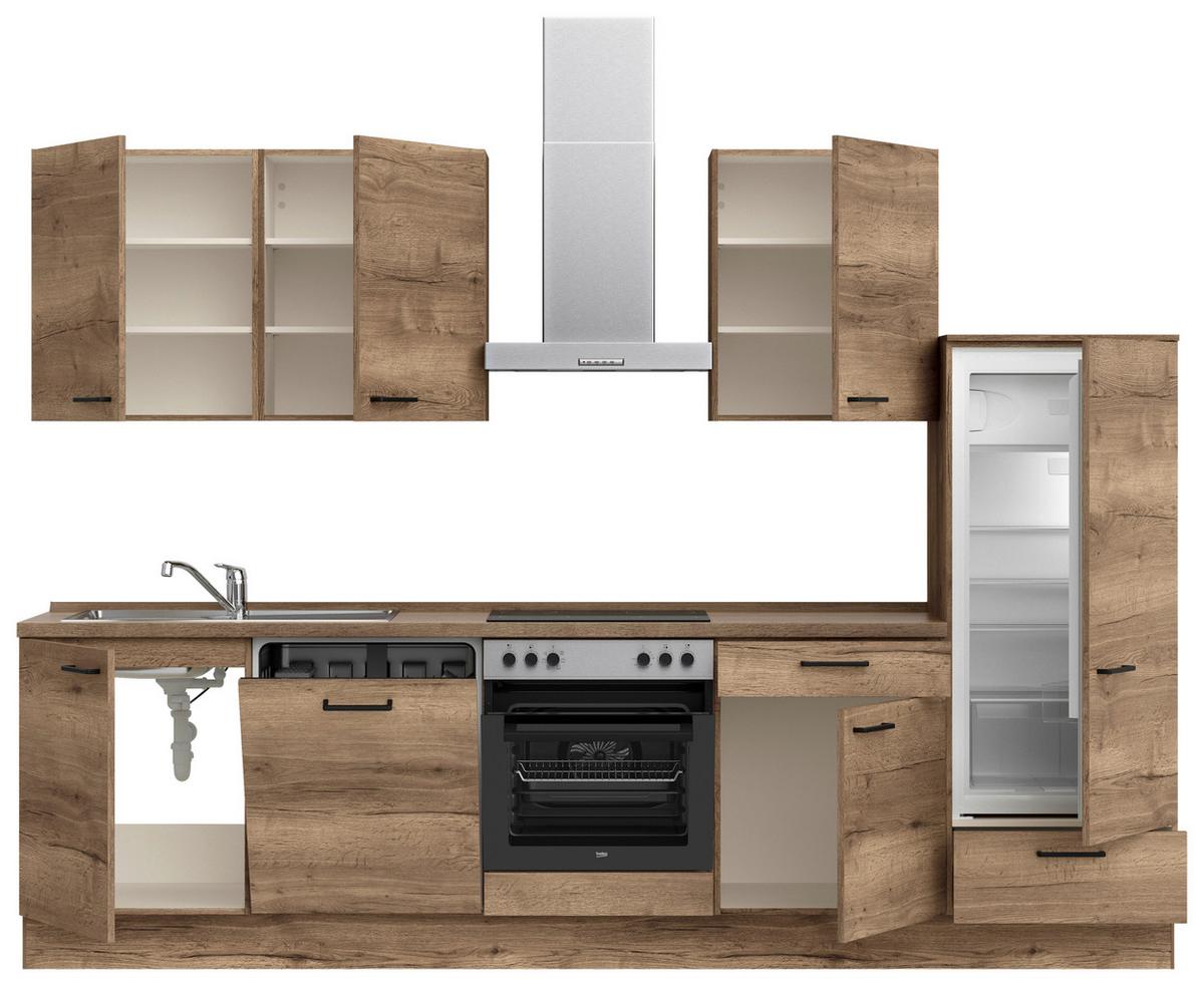 Küchenleerblock Structura Low o. Geräte Eiche dunkel - Eiche dunkel/Schwarz, MODERN, Holzwerkstoff/Metall (300cm) - Nobilia