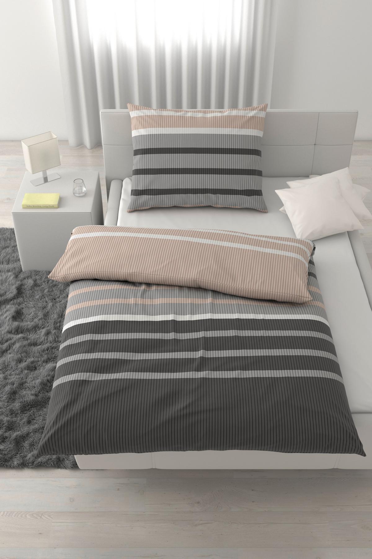 Bettwäscheset STREIF - Beige/Schwarz, Konventionell, Textil (160/210cm) - Mömax