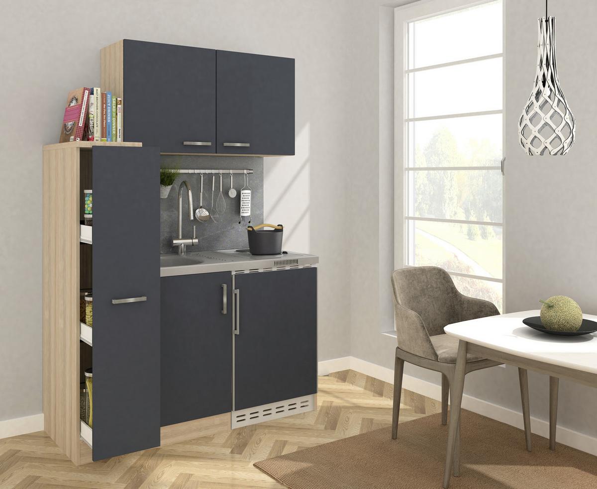 Miniküche Grau/Eiche m. Geräten B: ca. 130 cm - Eichefarben/Grau, MODERN, Holzwerkstoff (130cm) - Respekta