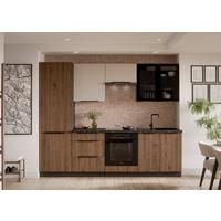 Bucatarie fara electrocasnice MONZA/ARONA - cașmir/culoare lemn de nuc, Modern, sticlă/material pe bază de lemn (260/210/60cm) - Modern Living
