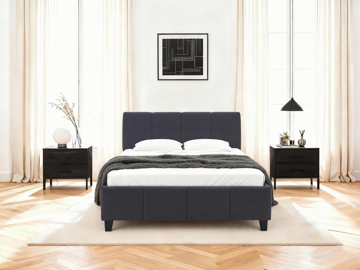 Pat tapițat CRAZY -EXKLUSIV- - gri închis/culoare natur, Modern, lemn/metal (140/200cm) - Modern Living