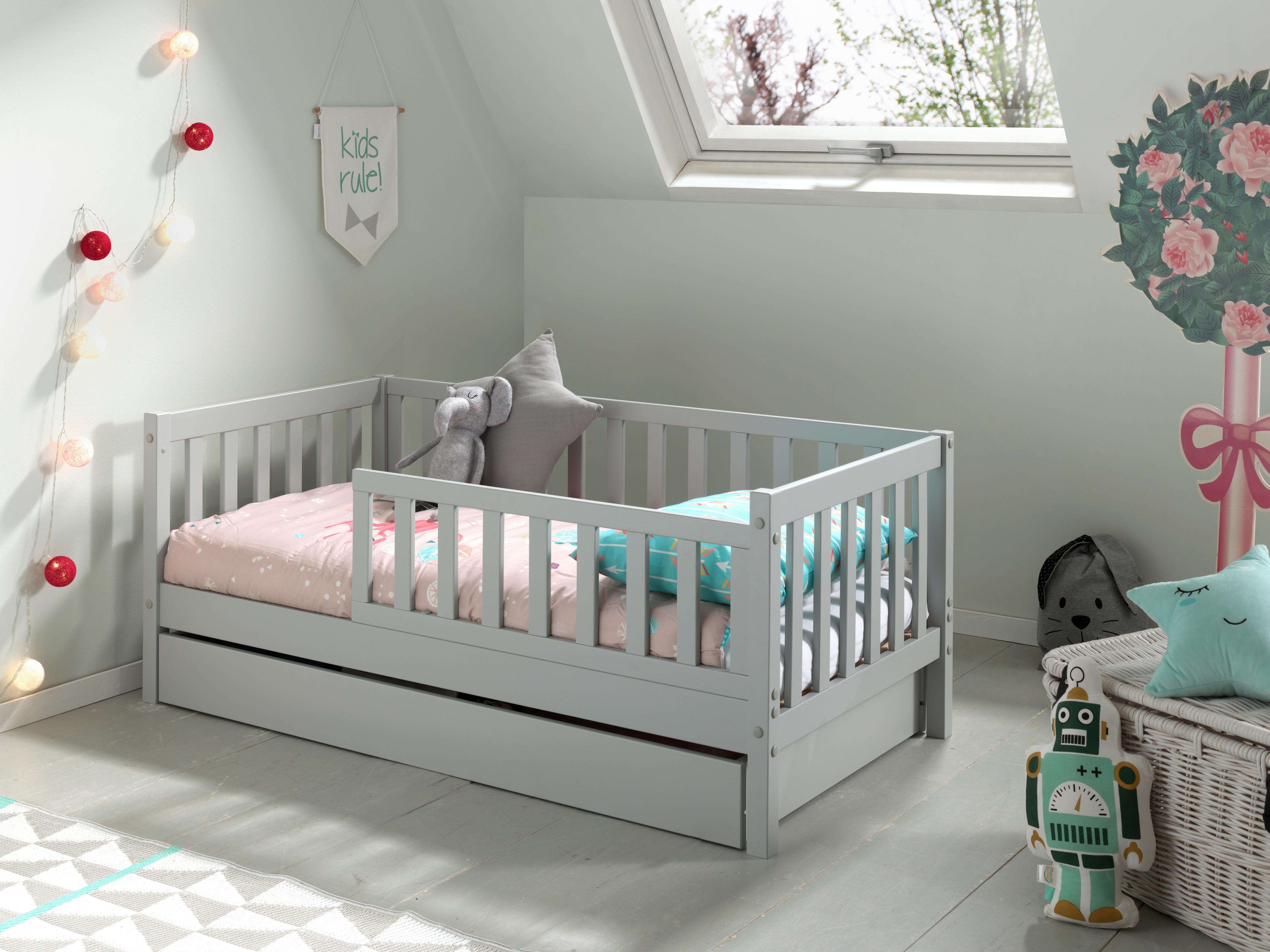 Kinder-/Juniorbett 70x140 cm, grau - Kieferfarben/Grau, MODERN, Holz (70/140cm) - Vipack