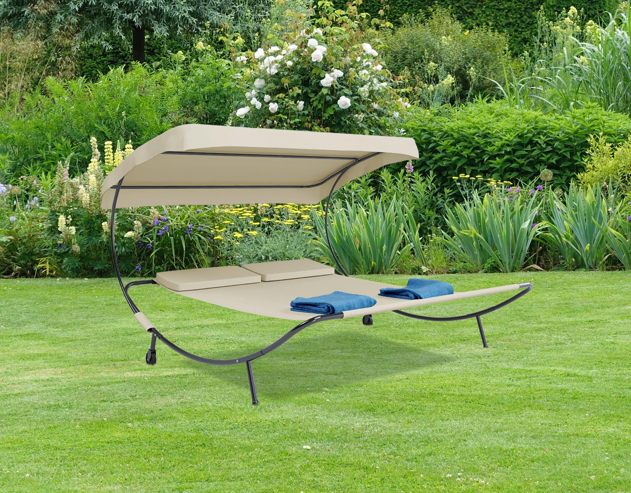 Dvojni Vrtni Ležalnik Bindox, Krem Barva - krem barve, Basics, kovina/tekstil (130/137/200cm) - Gardenson