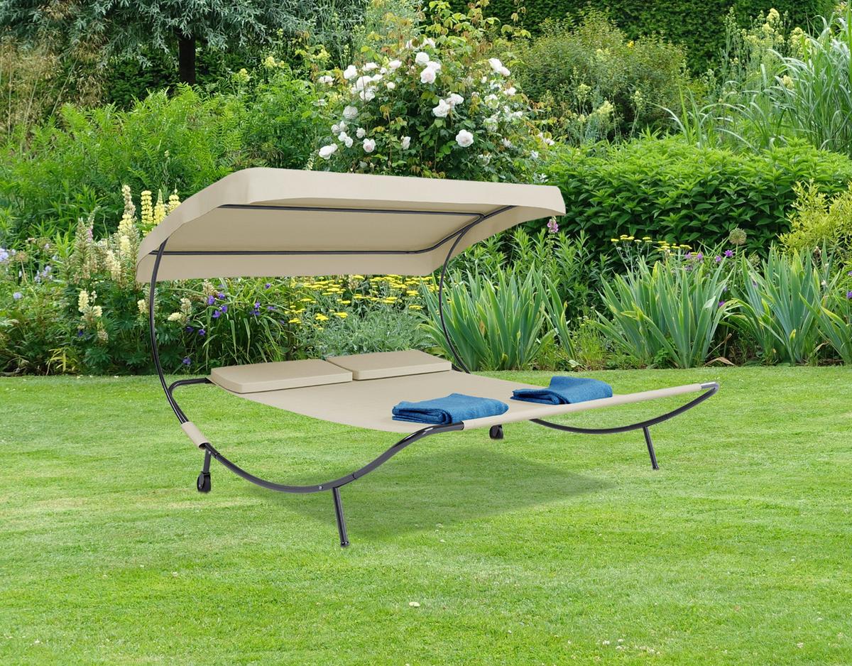 Dvojni Vrtni Ležalnik Bindox, Krem Barva - krem barve, Basics, kovina/tekstil (130/137/200cm) - Gardenson