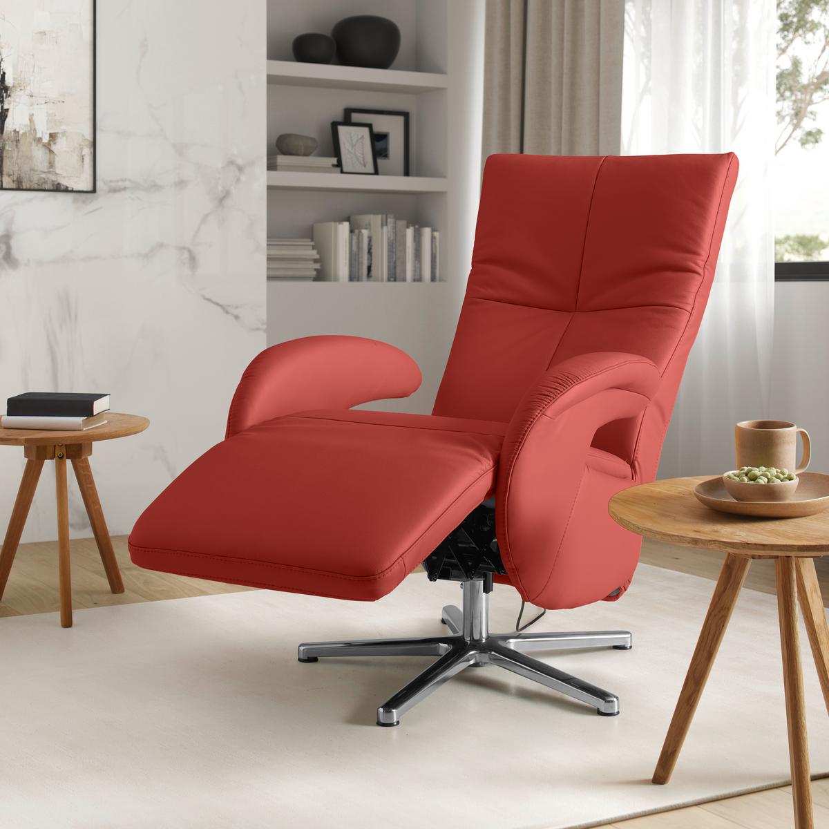 Relaxsessel Sitting 2 Dunkelrot - Chromfarben/Dunkelrot, MODERN, Leder (70/111/80cm) - Premium Living