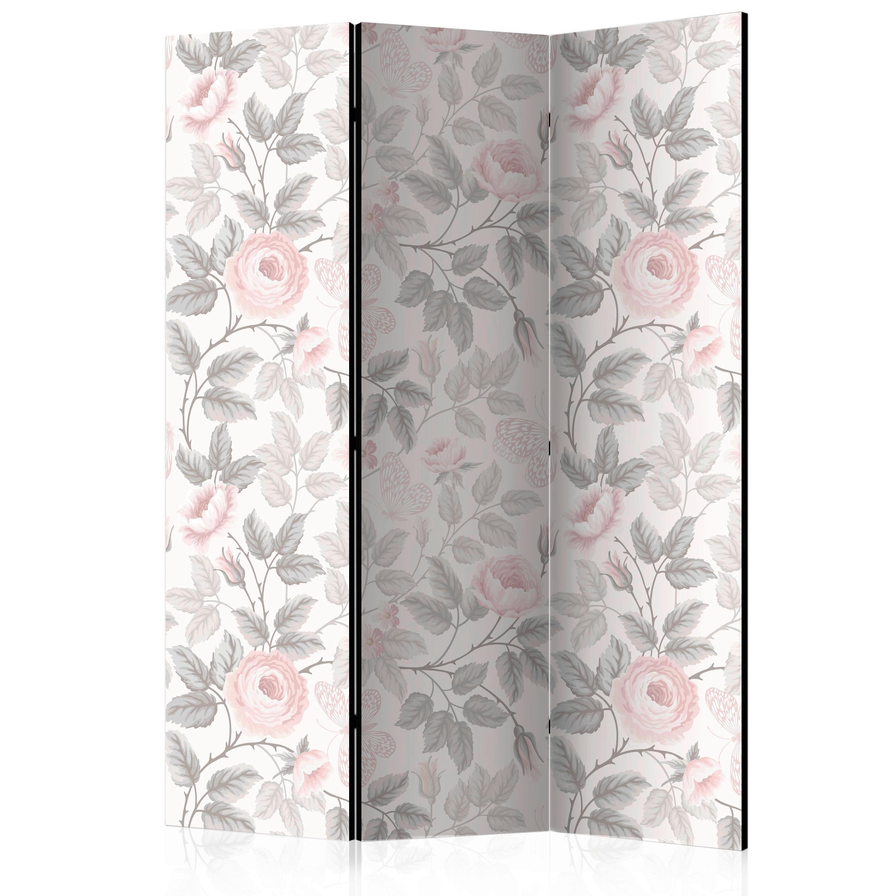 Paravan Roses, 3-Delni, Dvostranski - pink/svetlo siva, Basics, tekstil/les (135/172/3cm) - artgeist