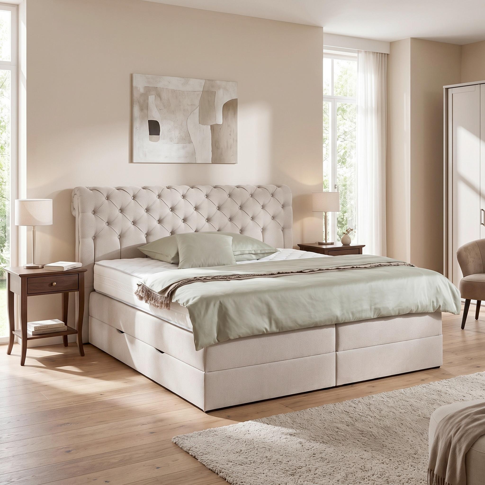Boxspringbett Belano Beige ca. 200x200cm - Beige, KONVENTIONELL, Holz/Holzwerkstoff (200/200cm) - Premium Living