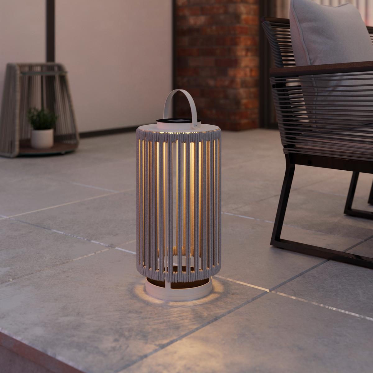 Solarleuchte Madonna Hellgrau Solar Schnurgeflecht - Hellgrau/Weiß, MODERN, Textil/Metall (22/54/22cm) - Bessagi Garden