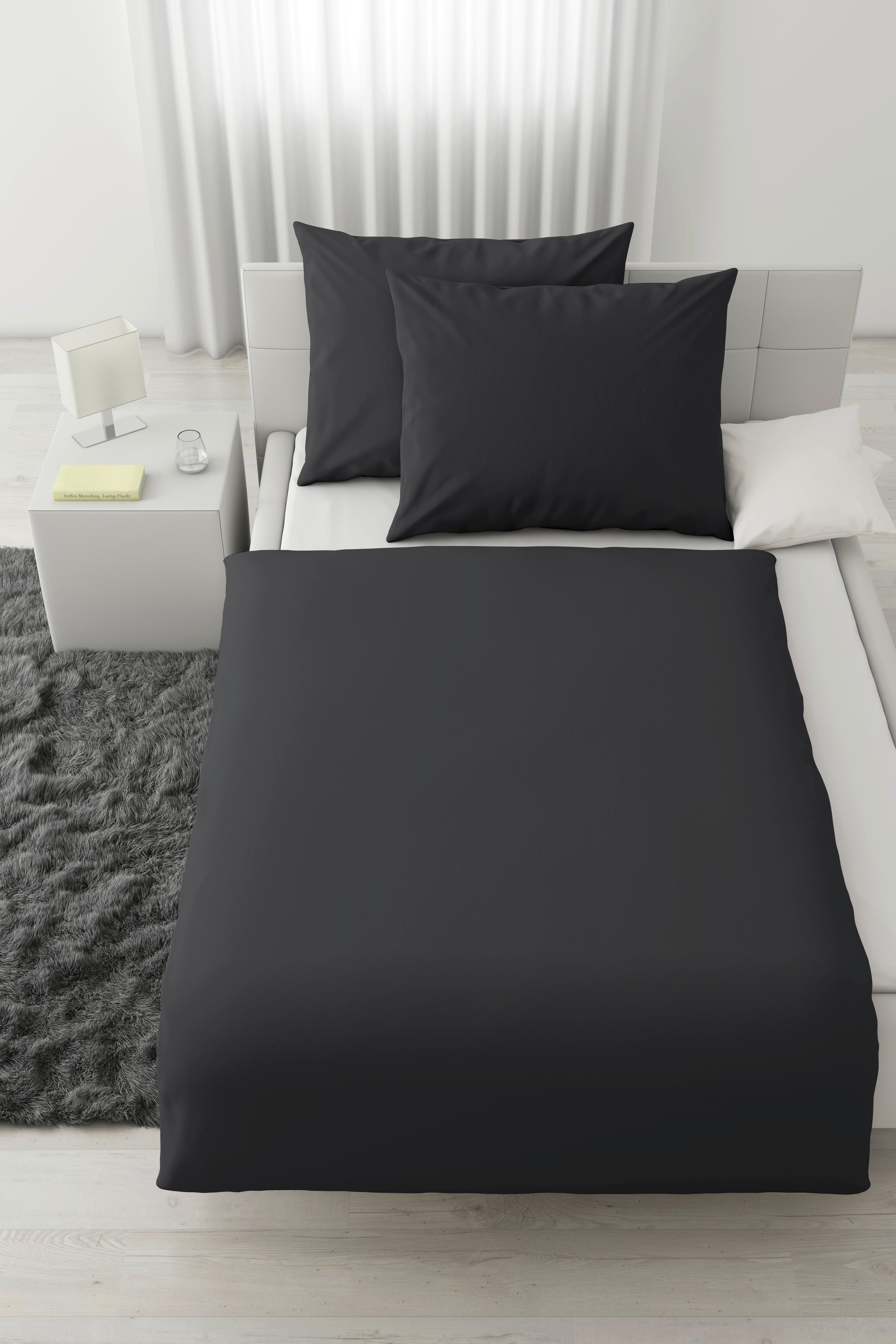 Posteljnina Stone Washed Uni, Črna, 2x 60/80, 200/200 - antracit, Romantika, tekstil (200/200cm) - Modern Living