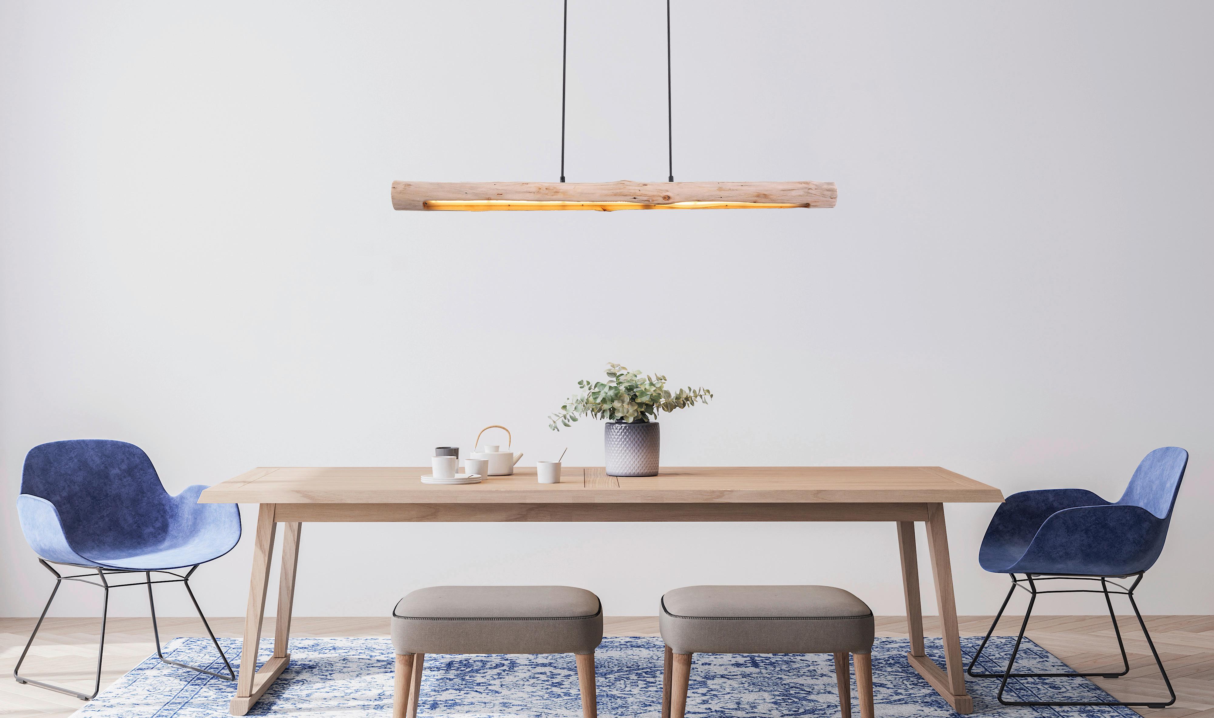 LAMPA WISZĄCA LED LEND - kolor naturalny/czarny, Design, materiał drewnopochodny/metal (120/8/150cm) - Novel