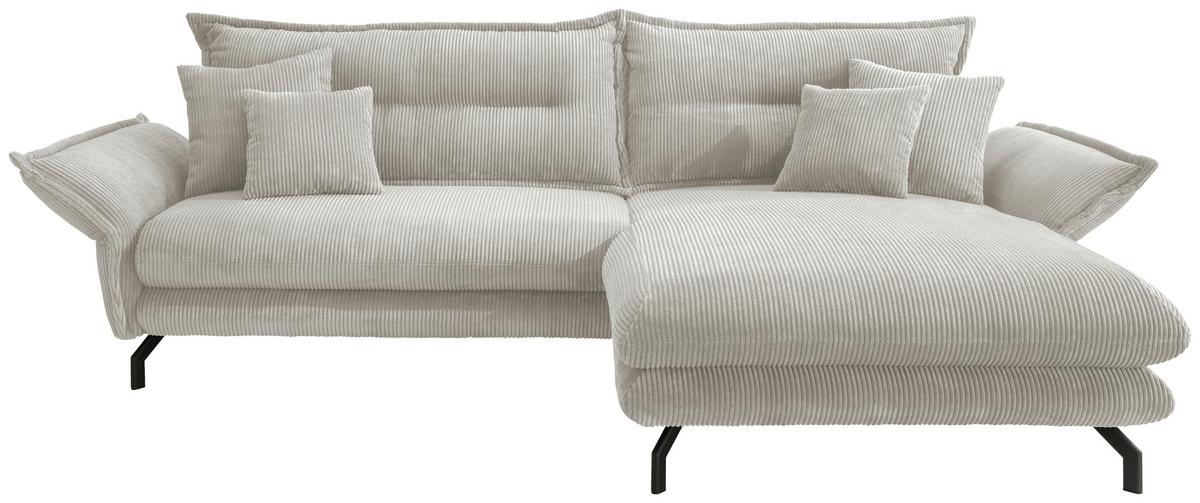 Wohnlandschaft Lava Silberfarben Cord - Silberfarben/Schwarz, MODERN, Textil/Metall (255/180cm) - Livetastic