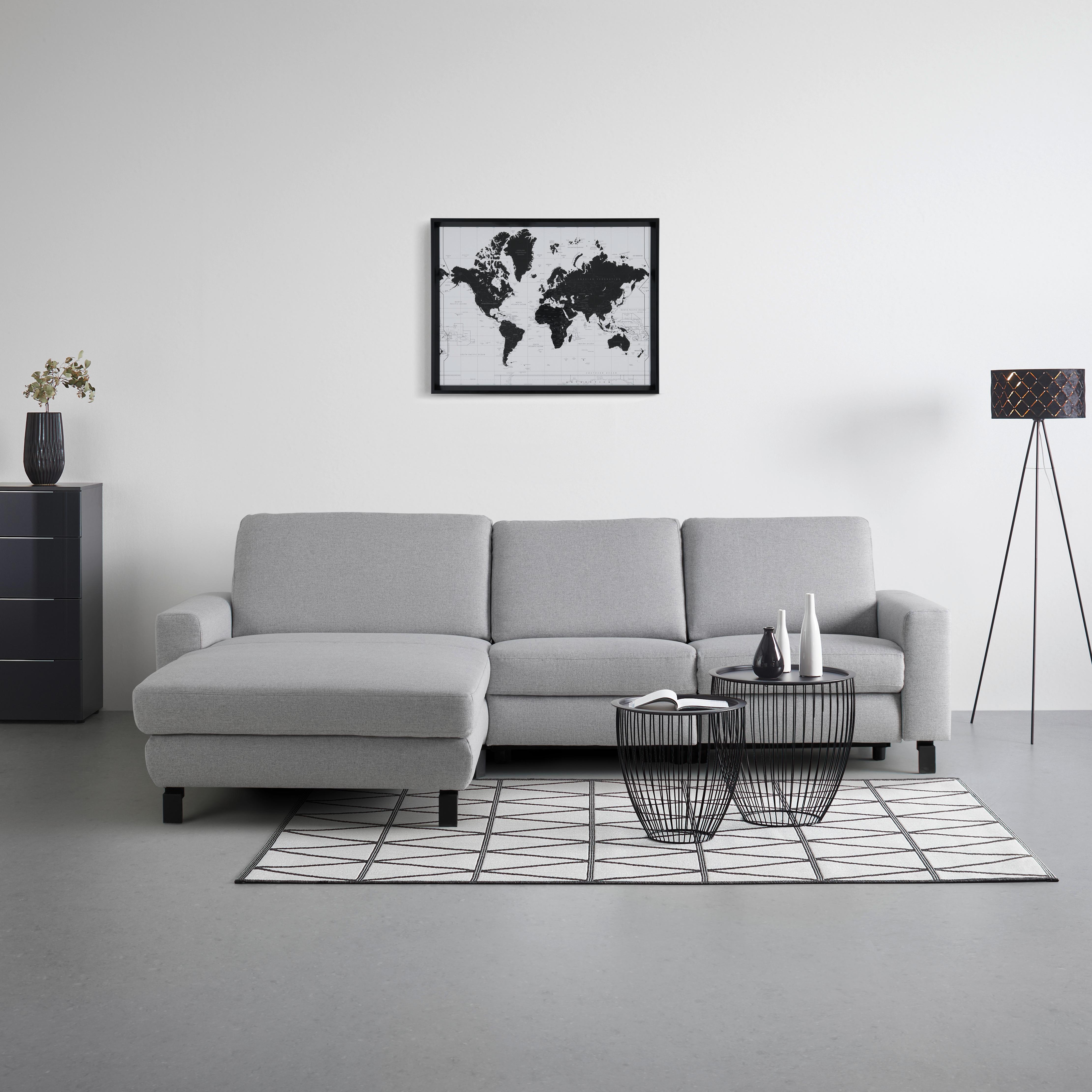 Wohnlandschaft Corvara Plus Grau - Schwarz/Grau, Modern, Textil/Metall (286/91/187cm) - Premium Living