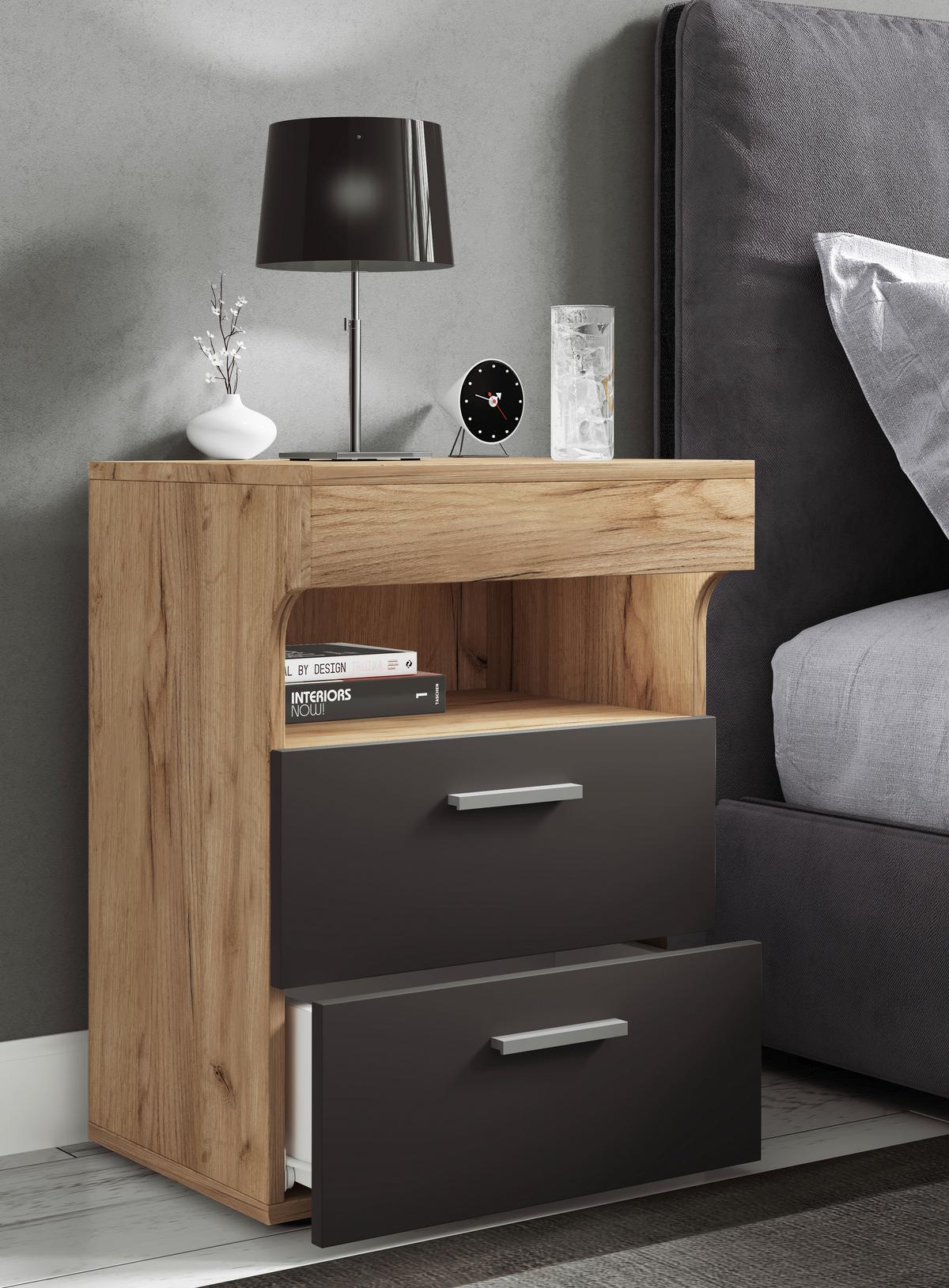 NACHTTISCH SLEPAL L - Honigeiche/Anthrazit, Modern, Holzwerkstoff/Kunststoff (45/61/39cm) - MID.YOU