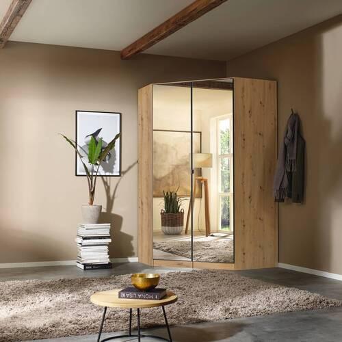 Begehbarer Eckschrank Aalen Grau/Eiche Artisan - Alufarben/Eiche Artisan, Holzwerkstoff/Kunststoff (117/197/104cm) - Mömax