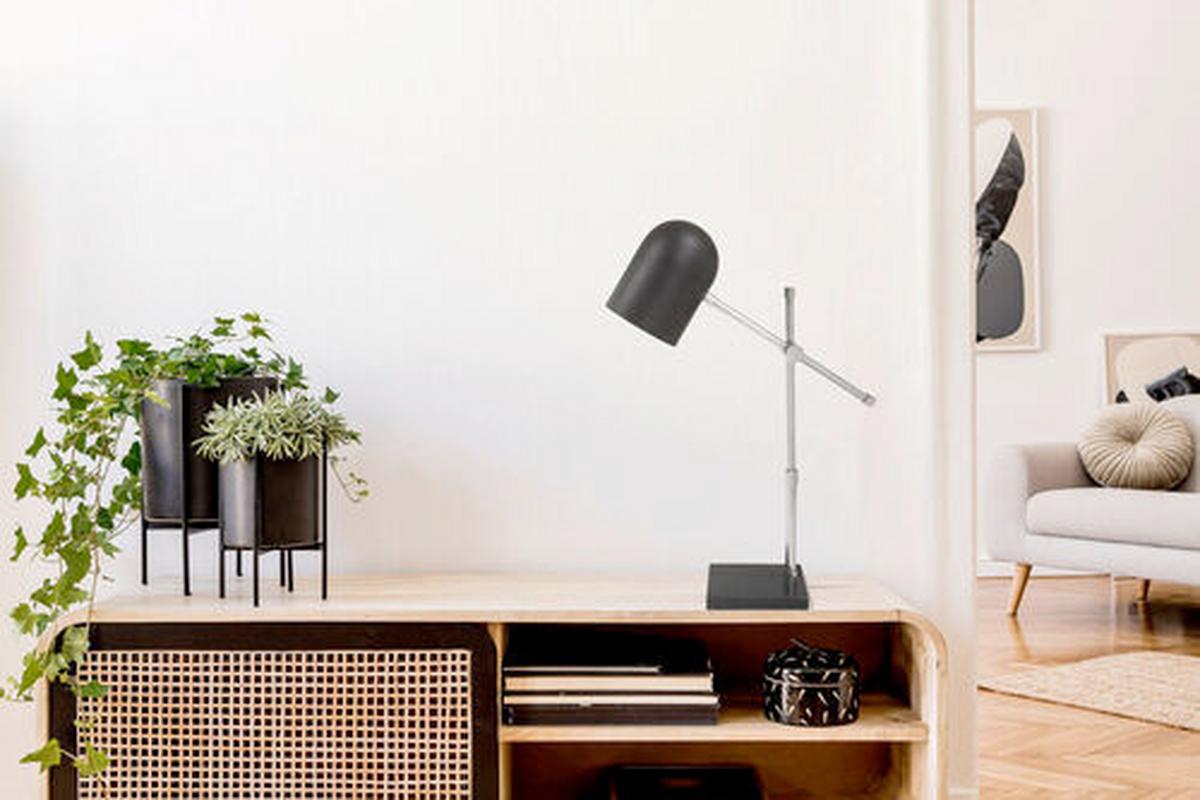 Stehleuchte 9elsy-Siv - Silberfarben/Schwarz, Design, Kunststoff/Stein (12/54/46cm) - Kayoom