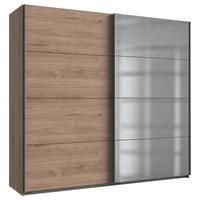 Omara Z Drsnimi Vrati Ernie, Barva Hrasta, Z Ogledalom - barve hrasta/barve aluminija, Basics, kovina/leseni material (225/210/65cm) - MID.YOU