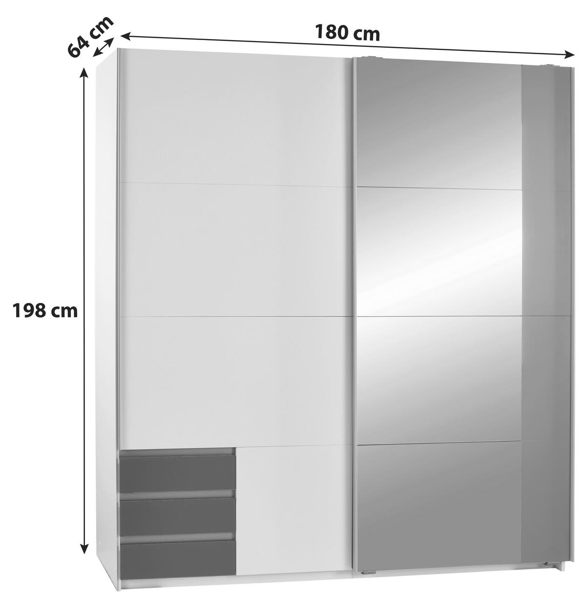 Ormar S Kliznim Vratima Emden - bijela/boje grafita, Moderno, drvni materijal/plastika (180/198/64cm) - Based