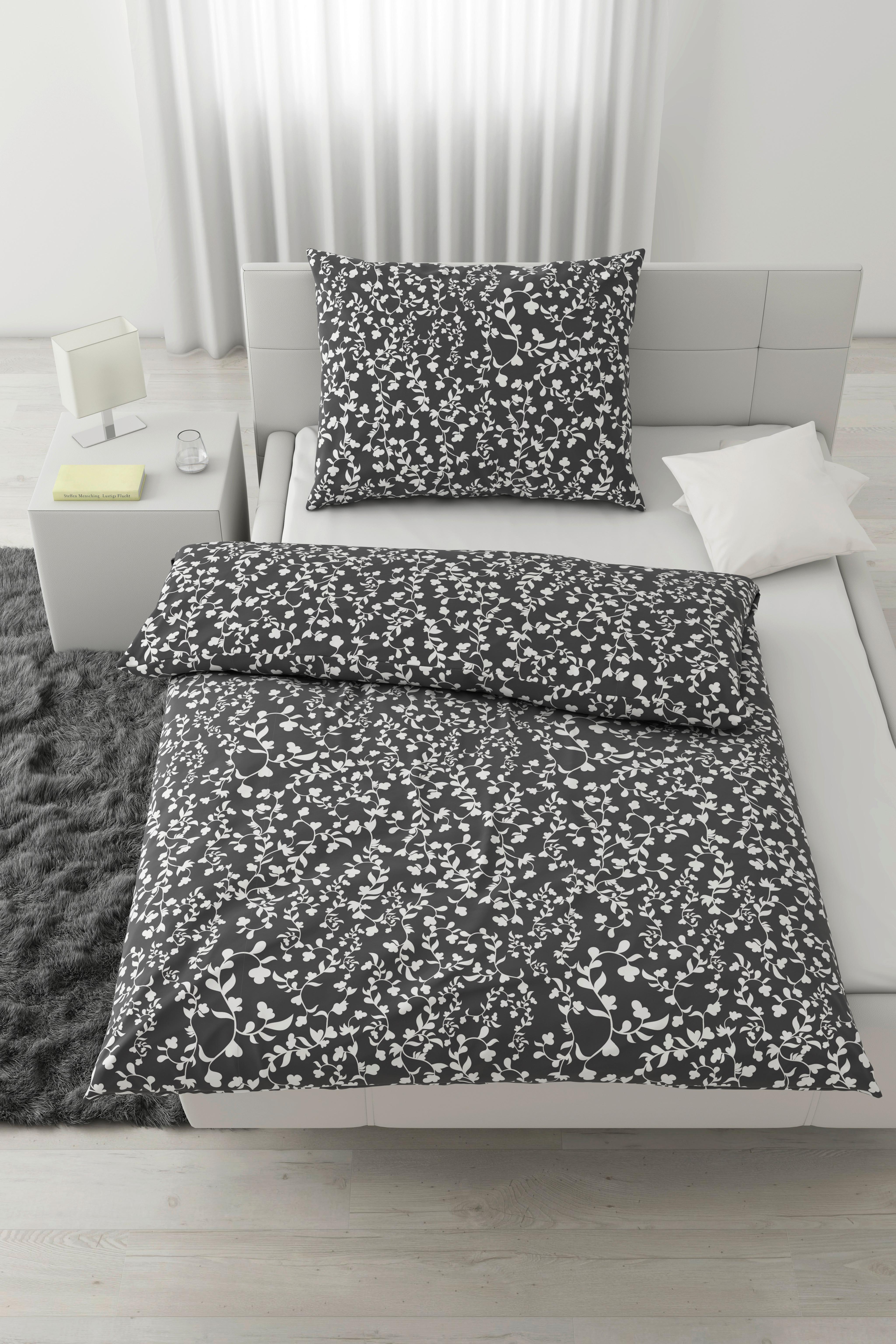 Bettwäsche Bio-Anna Design Weiß/Graphit ca. 140x200cm - Graphitfarben/Weiß, Natur, Textil (140/200cm) - ecoTree