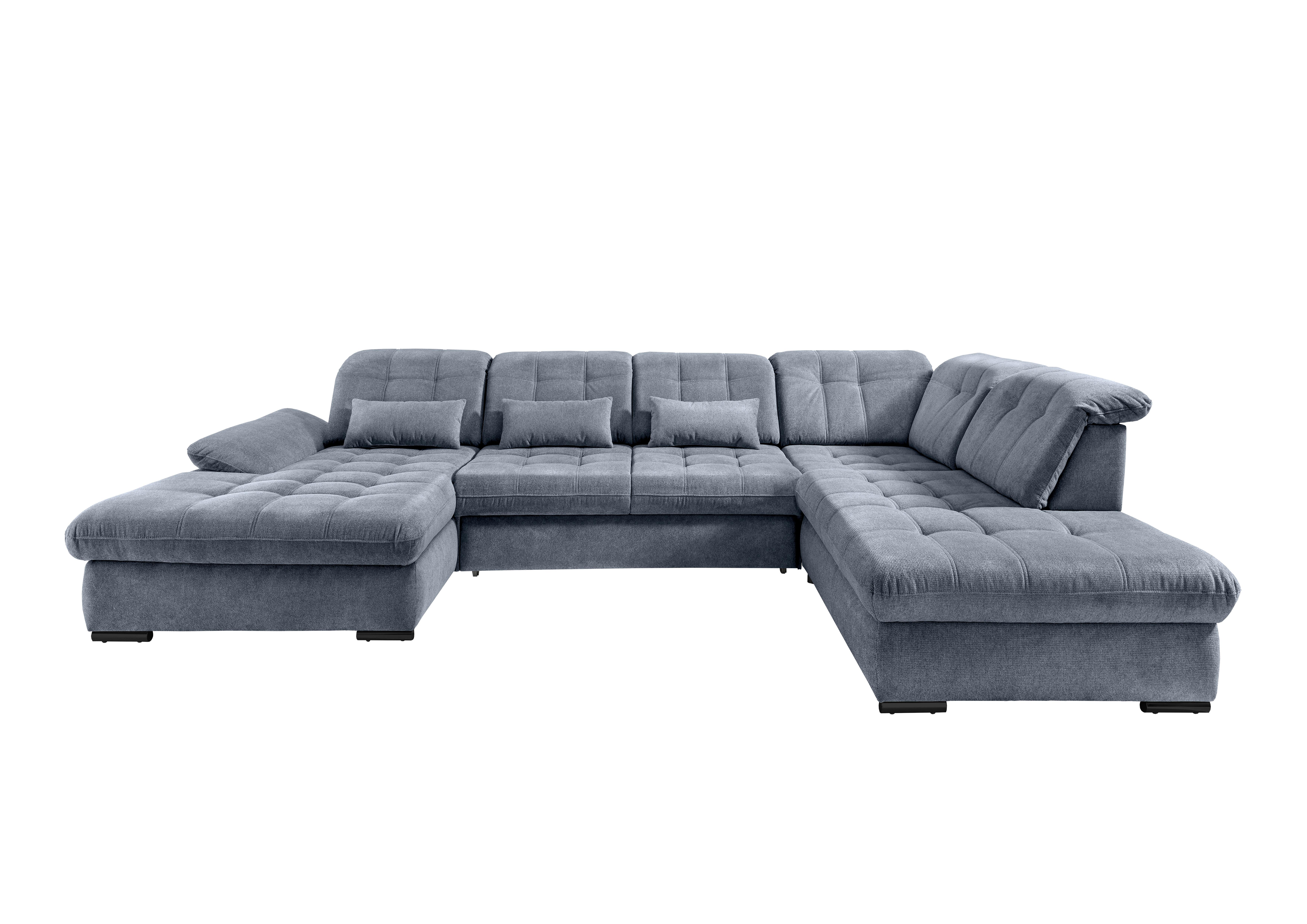 Wohnlandschaft Rigatti Hellblau Chenille m.Bettkasten - Schwarz/Hellblau, MODERN, Textil/Metall (184/387/252cm) - Livetastic