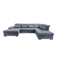 Wohnlandschaft Rigatti Hellblau Chenille m.Bettkasten - Schwarz/Hellblau, MODERN, Textil/Metall (184/387/252cm) - Livetastic