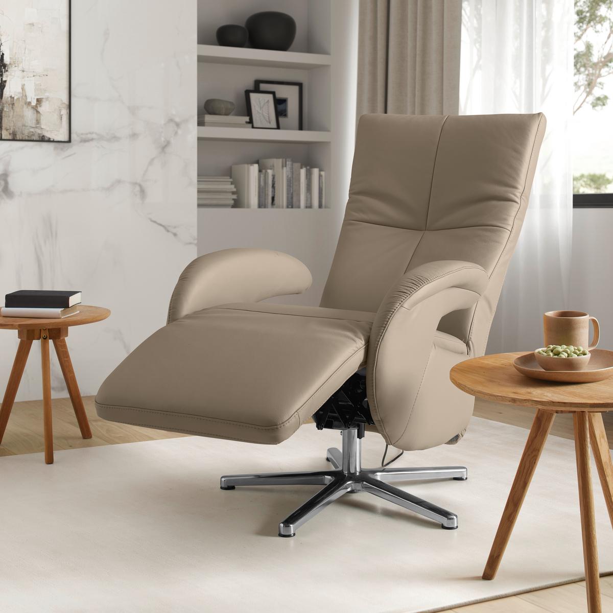 Relaxsessel Sitting 2 Edelstahlfarben - Chromfarben/Edelstahlfarben, MODERN, Leder (70/111/80cm) - Premium Living