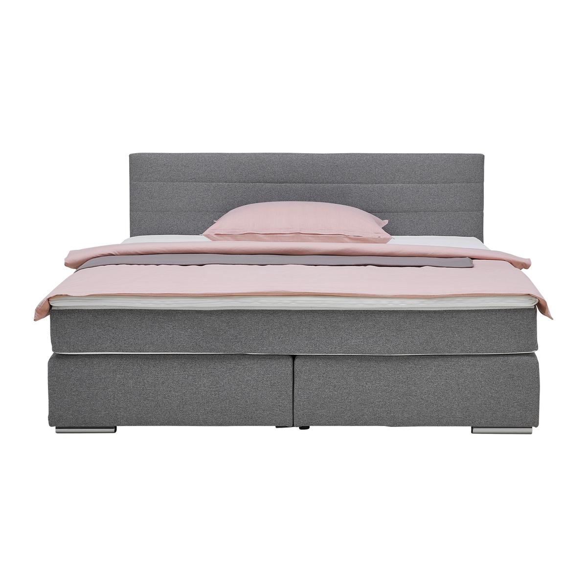 Boxspringbett Palermo in Grau ca. 180x200cm - Chromfarben/Grau, KONVENTIONELL, Kunststoff/Textil (180/200cm) - Based