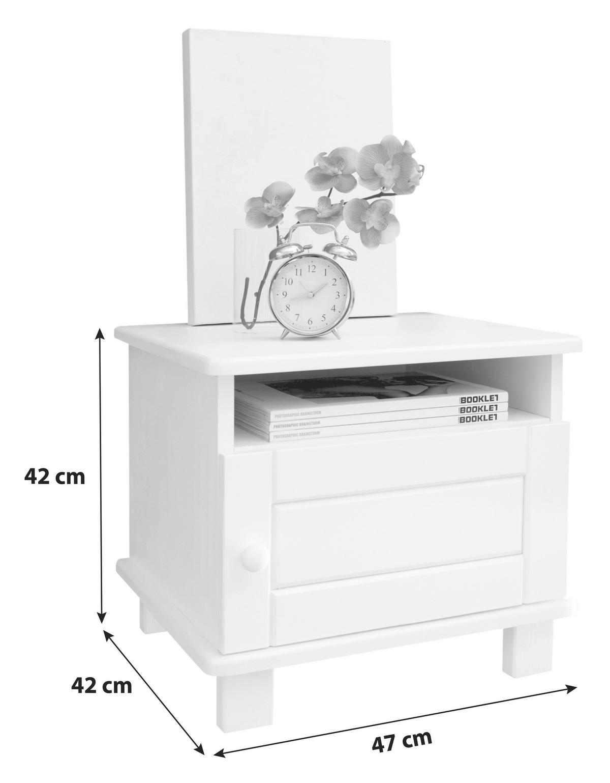 Nočna Omarica Bora, Bela, Masivno - bela, Natur, les (47/42/42cm) - MID.YOU