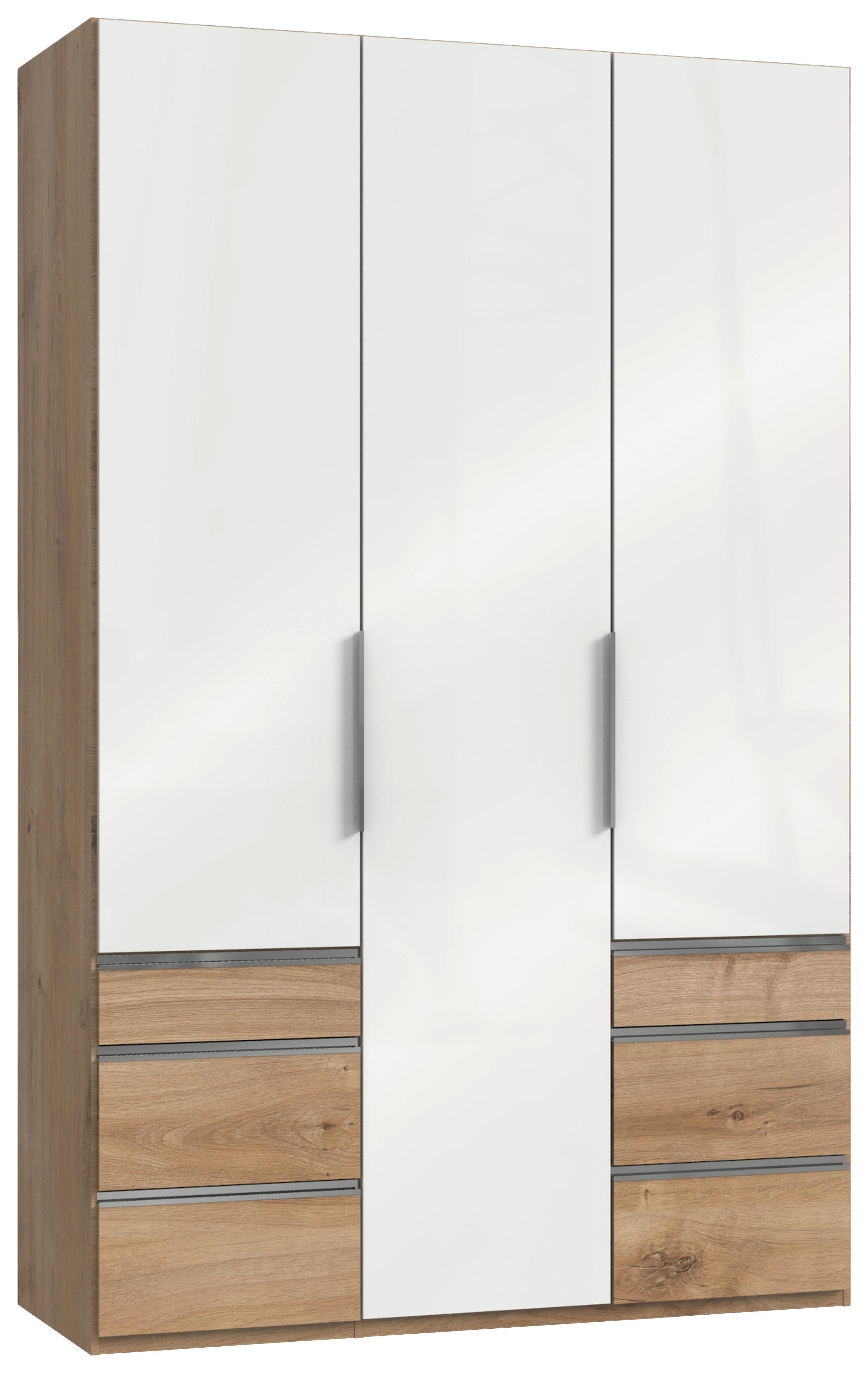 Drehtürenschrank Level 36D mit Laden ca. 150 cm Eiche/Weiß - Chromfarben/Weiß Hochglanz, MODERN, Holzwerkstoff/Metall (150/236/58cm) - MID.YOU