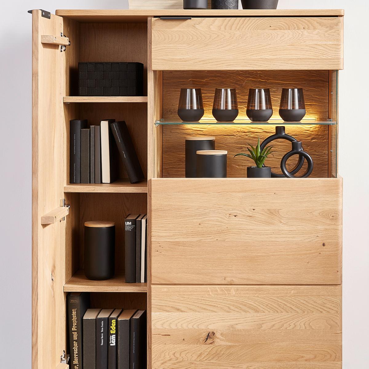 Highboard Valera in Wildeiche - Wildeiche/Schwarz, MODERN, Glas/Holz (90/123/37cm) - Premium Living