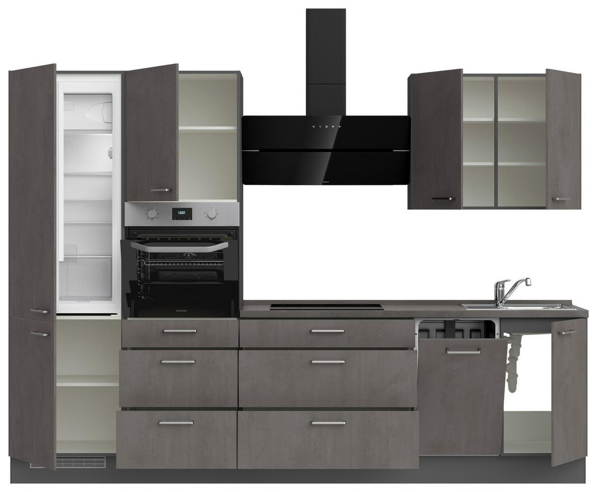 Küchenblock Riva High m. Geräten Schieferfarben - Schieferfarben/Edelstahlfarben, MODERN, Holzwerkstoff/Metall (300cm) - Nobilia