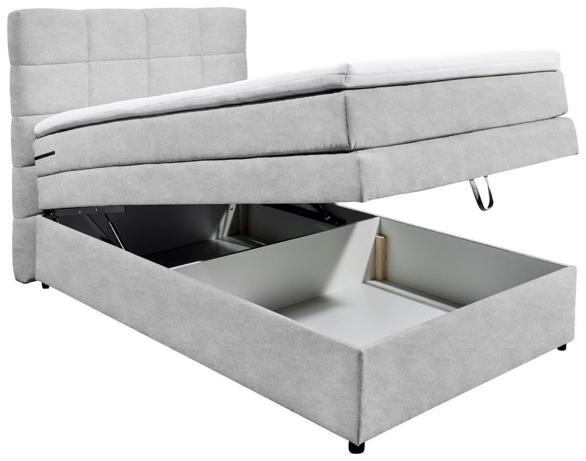Boxspringbett Tacoma 3 inkl. Topper ca. 120x200 cm Silberf. - Silberfarben, KONVENTIONELL, Kunststoff (120/200cm) - MID.YOU