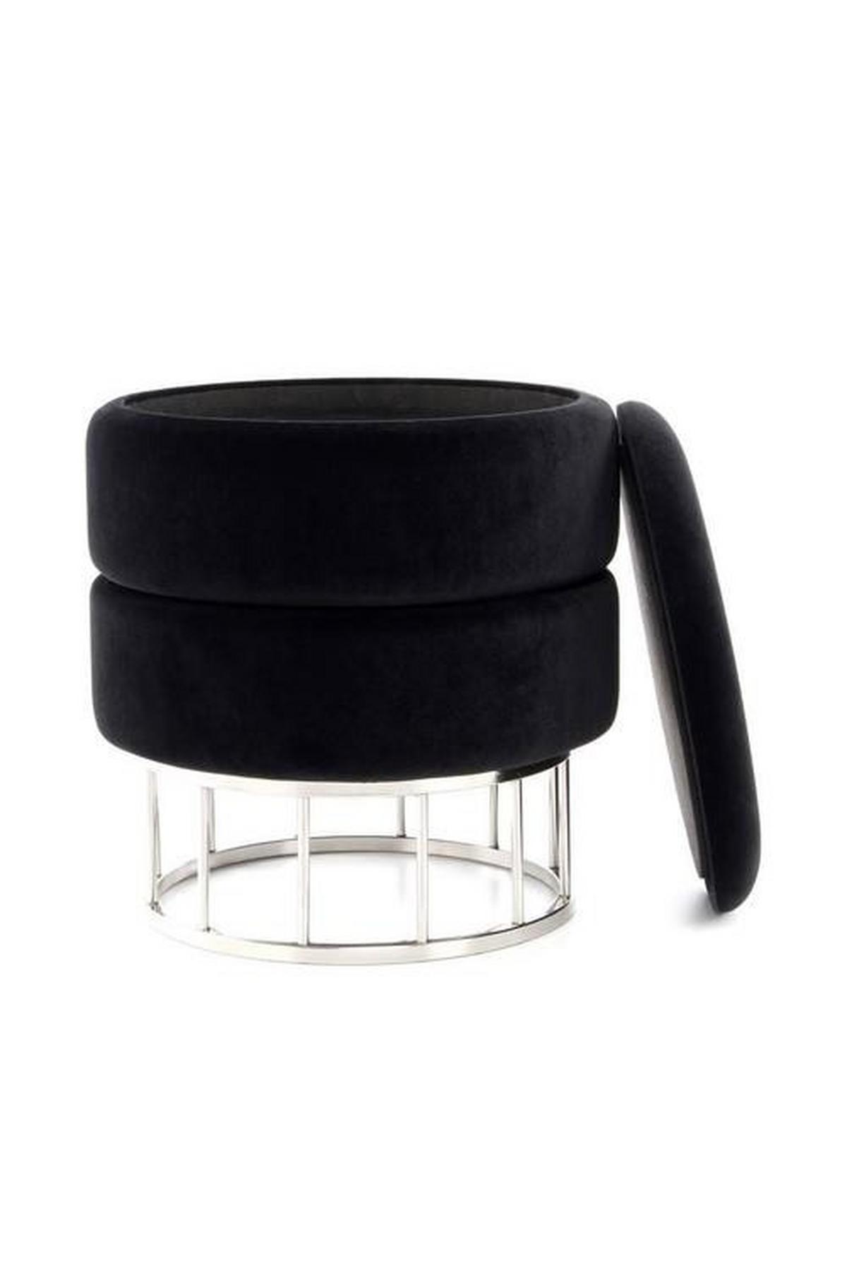 HOCKER Hocker rund in Schwarz - Silberfarben/Schwarz, Basics, Holzwerkstoff/Kunststoff (37,5/41/37,5cm) - Kayoom