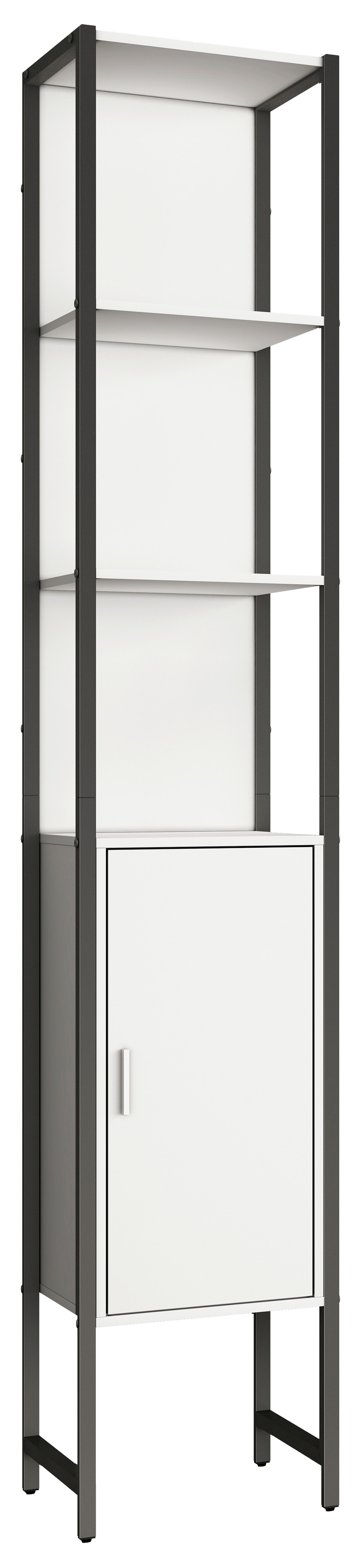 Hochschrank Edino ca. 33x185 cm Weiß/Schwarz - Silberfarben/Schwarz, MODERN, Holzwerkstoff/Metall (33/185/30cm) - MID.YOU
