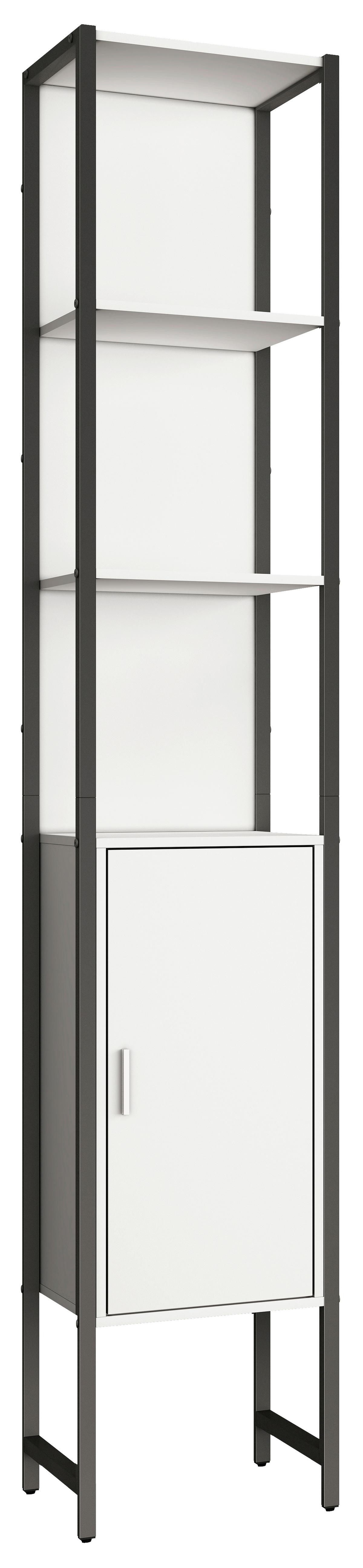 Hochschrank Edino ca. 33x185 cm Weiß/Schwarz - Silberfarben/Schwarz, MODERN, Holzwerkstoff/Metall (33/185/30cm) - MID.YOU