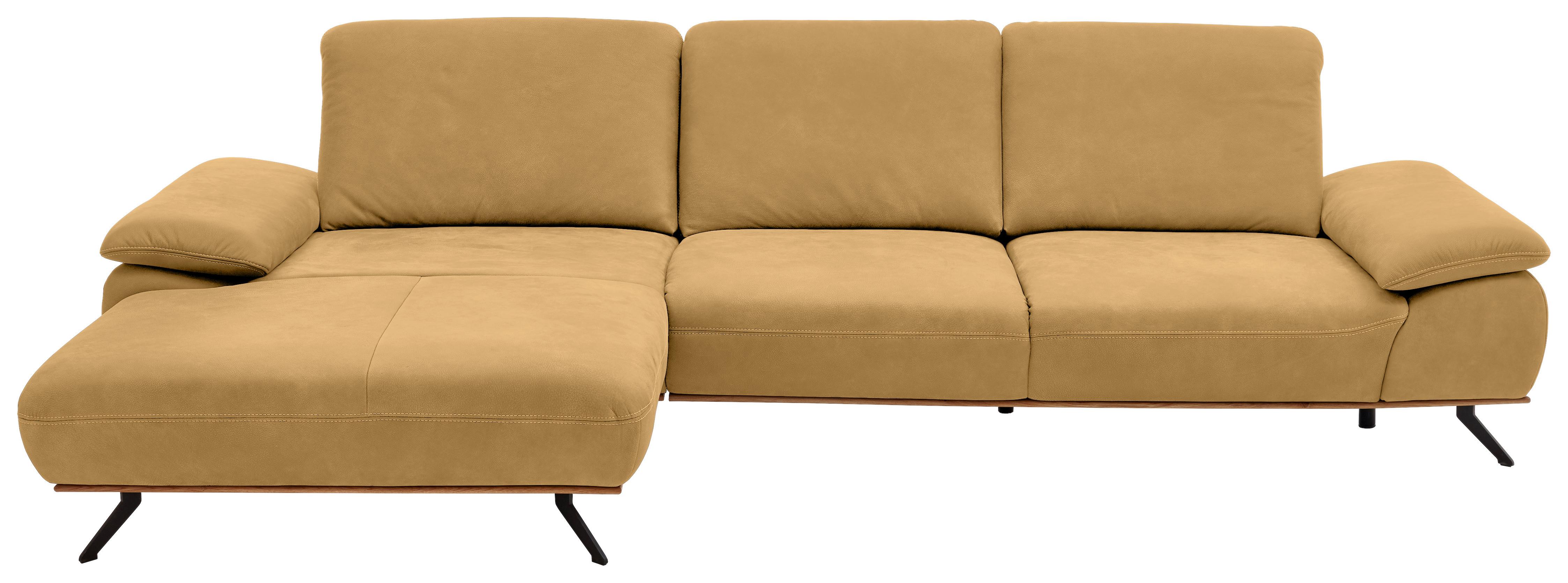 Wohnlandschaft Erling Dunkelgelb - Beige/Dunkelgelb, MODERN, Leder/Metall (187/89/322cm) - Premium Living