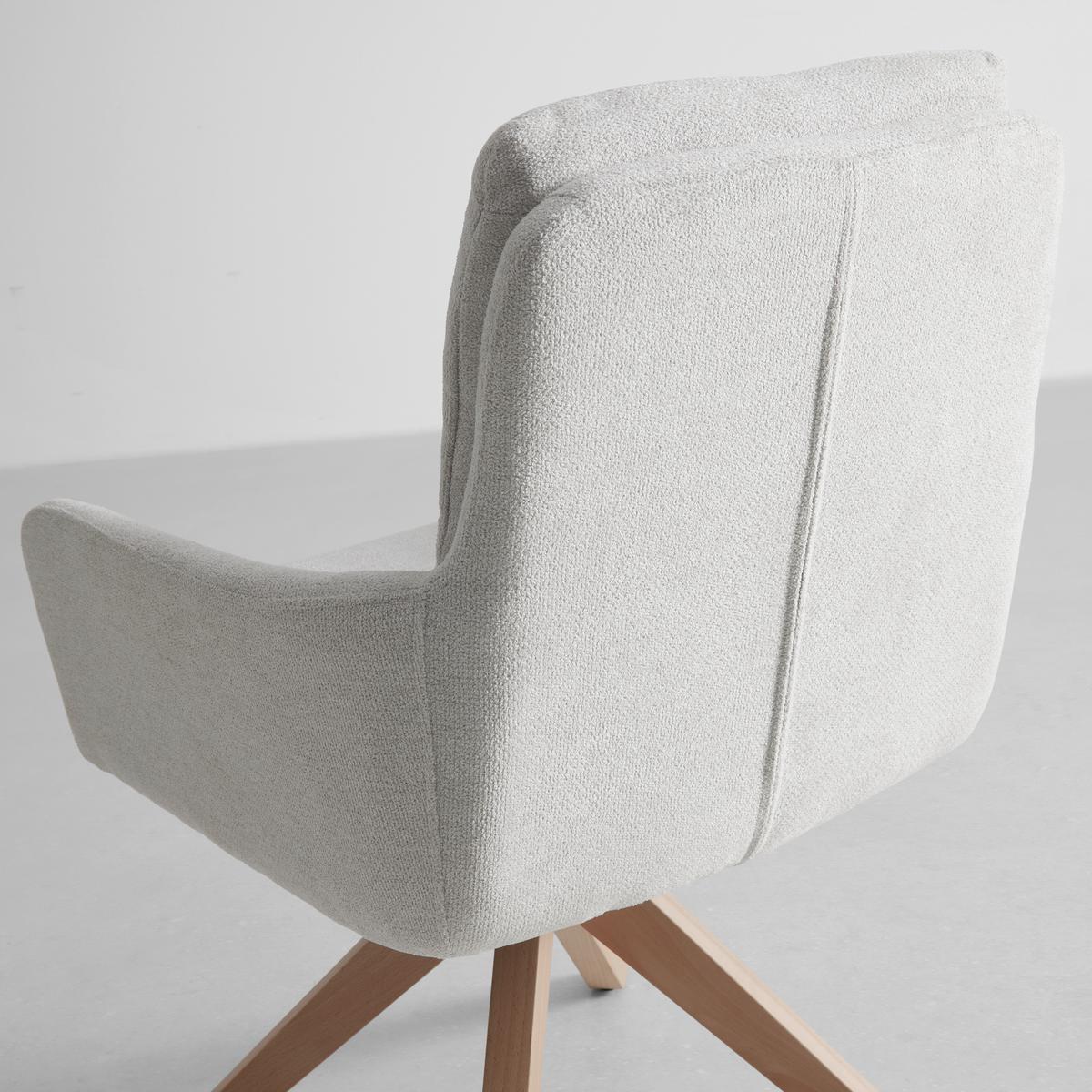 Armlehnstuhl Finja Weiß Webstoff Drehbar Gepolstert - Buchefarben/Weiß, MODERN, Holz/Textil (59/97/63cm) - Bessagi Home